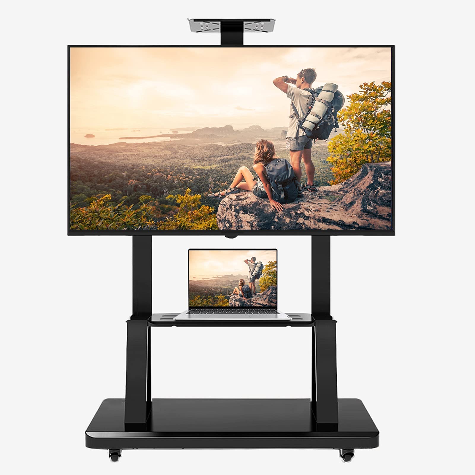 OLSKFUH 55 75 70 50 65 Inch Tvs Mobile Tv Stands With 2 Storage, Floor-Standing Height Adjustable Rolling Tv Cart For Apartment, Load-Bearing 75Kg,