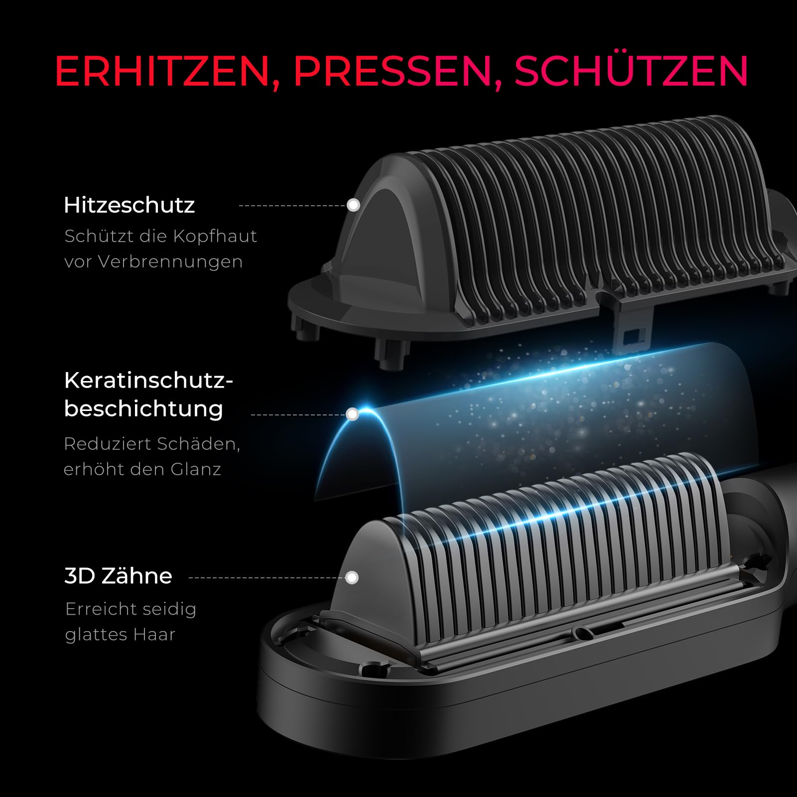 TYMO Haarglätter Bürste - Schnelles Glätten, Ionen Glättbürste, Anti-Frizz, 9 Temperatureinstellungen, LCD-Bildschirm, Schnelle Aufheizung, Verbrühungsschutz, Schwarz