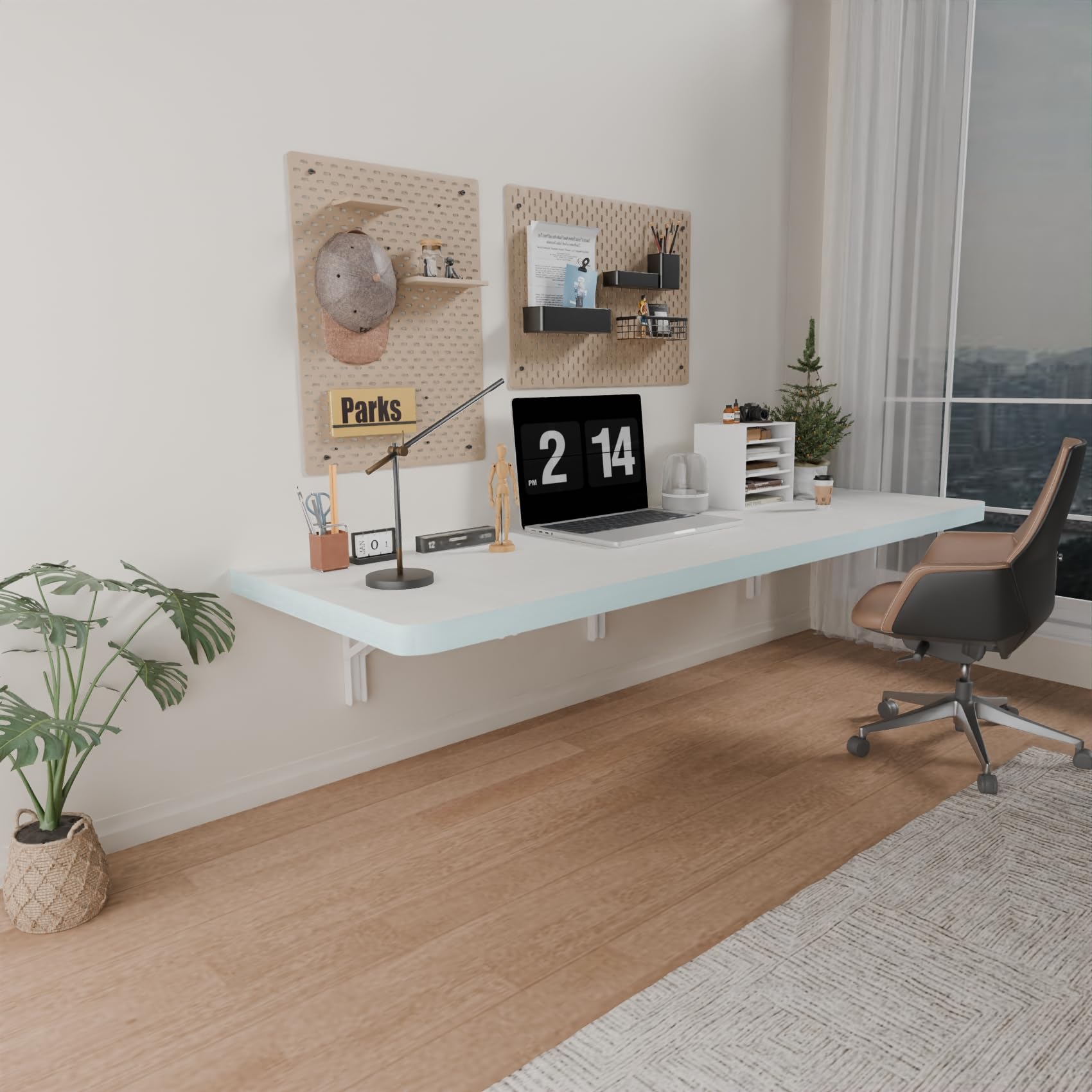 IAE Wall Mounted Folding Table with Pine Wood,48" x 16" Floating Wall Desk,Laundry Folding Table with Shelf Brackets,Fold Down Desk Shelf,Folding Workbench for Home,Dining,Laundry Room,Kitchen,White