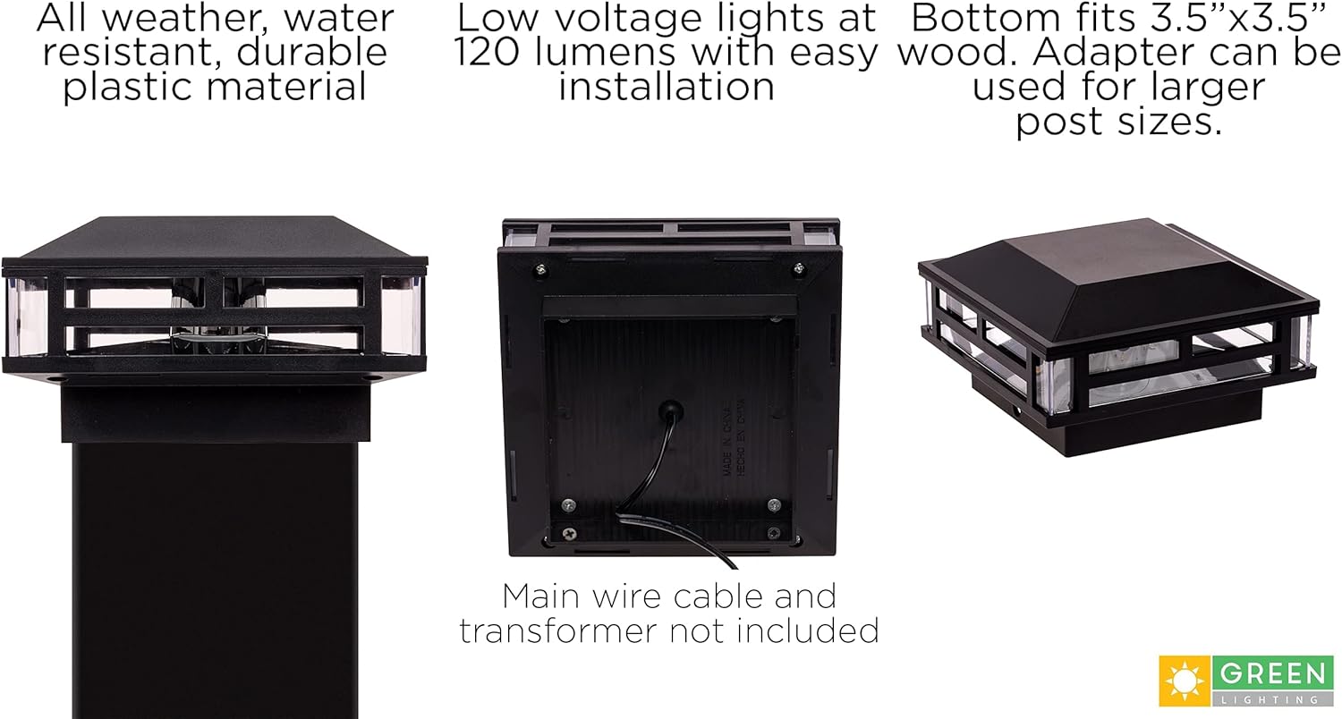 GreenLighting 1 Pack Modern Low Voltage Powered 120 Lumen LED Post Cap Light for 4x4 or 5x5 Posts (Black)