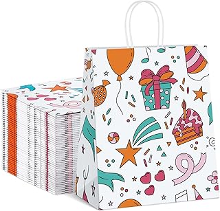 Dyforce 50 PACK Gift Bags, White Paper Bags with Handles, Sm