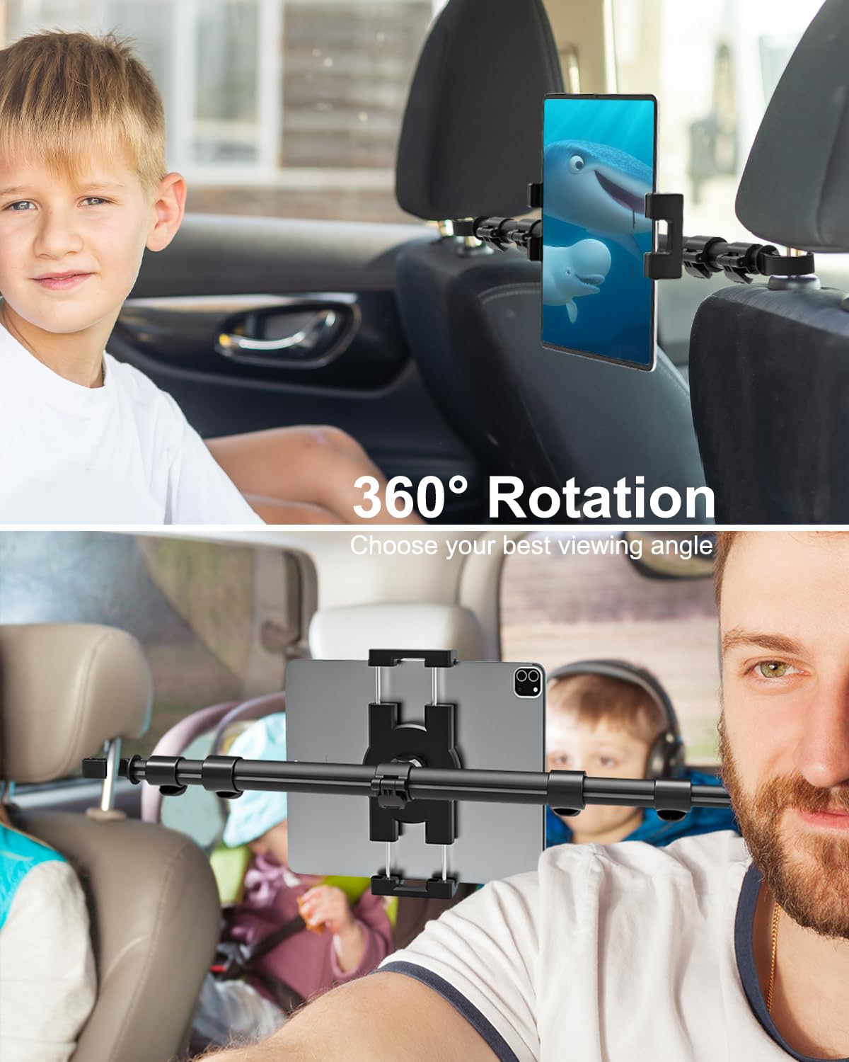 Supporto per poggiatesta auto per iPad – Supporto per poggiatesta sedile posteriore auto, supporto per tablet, viaggi su strada, essenziale per bambini, per tablet iPad Pro da 4,7 a 13 pollici,