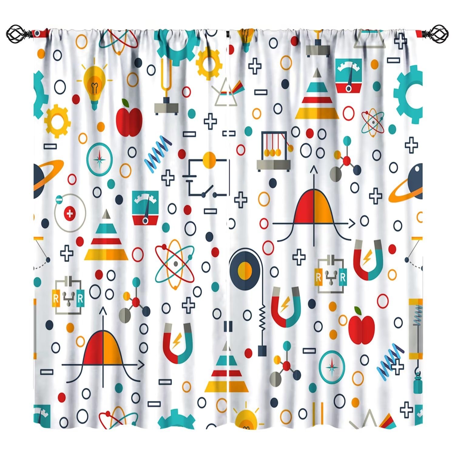 JESTRONRY Kids Science Window Curtains, Physik Research Lab Theme Home Fabric Blackout Rod Pocket Window Drapes for Boys Girls Bedroom Study Room 42x45in