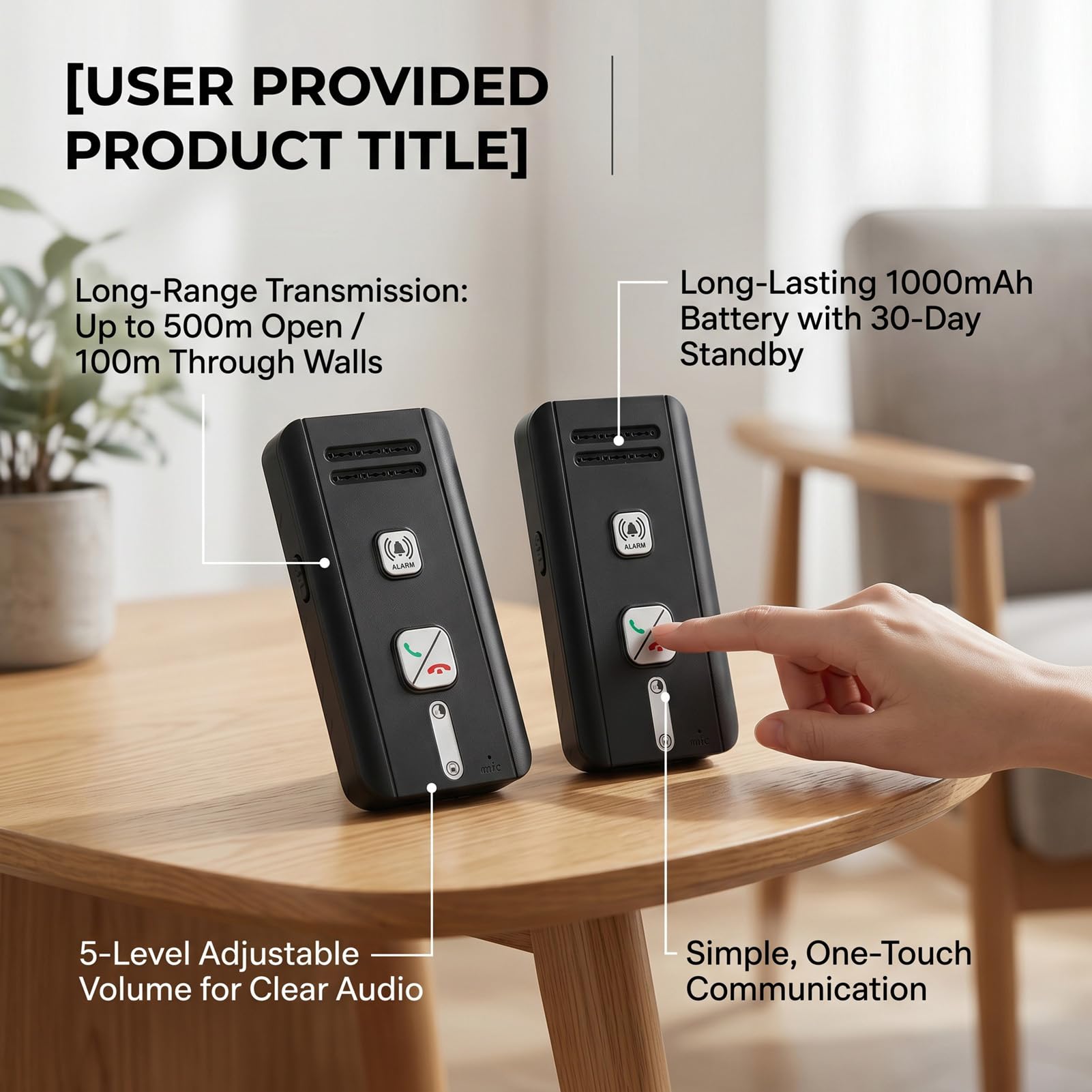 Bewinner Système D'Interphone sans Fil à 2 Voies, Interphone Domestique Duplex Intégral Longue Portée de 500 M avec Réponse Automatique et Diffusion de Groupe, pour le Bureau à Domicile (BLACK)