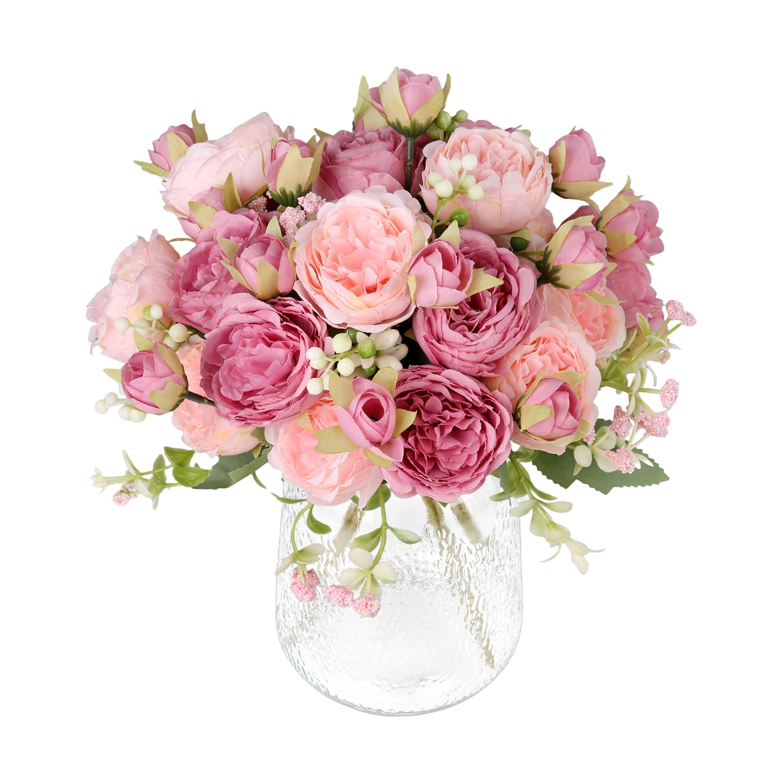 Tuocal 4 Bunches Peony Artificial Flowers, Fake Silk Peonies Bouquet for Wedding Home Table Centerpieces Floral Arrangement Office Decor, Double Pink
