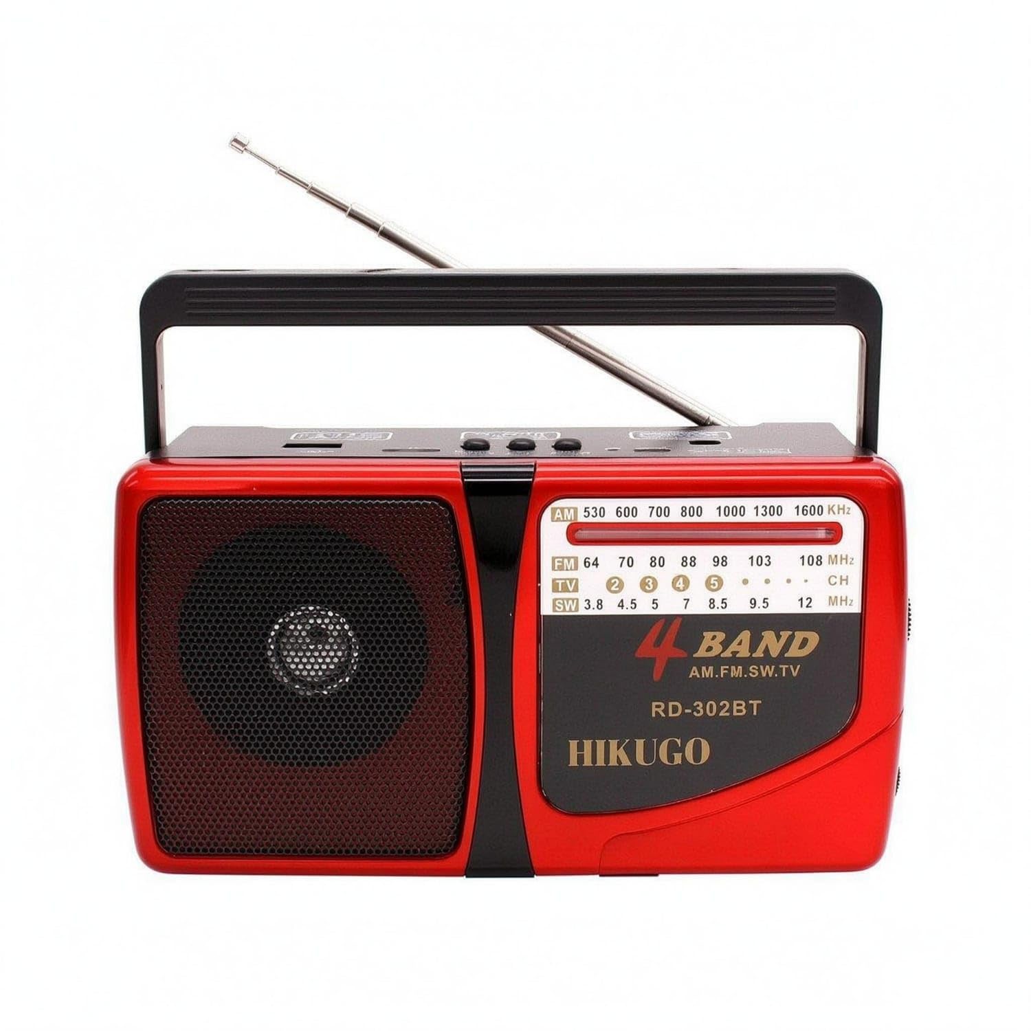 Built-in Handle Portable Bluetooth Radio USB Charging Cable Radio with Telescopic Antenna Large Speaker Grille AM AM and Frequency Modulation Antenna, Red-image-41