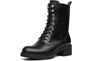 Black Lace-up Combat Boots: Mid-calf Military Winter Boots for Women