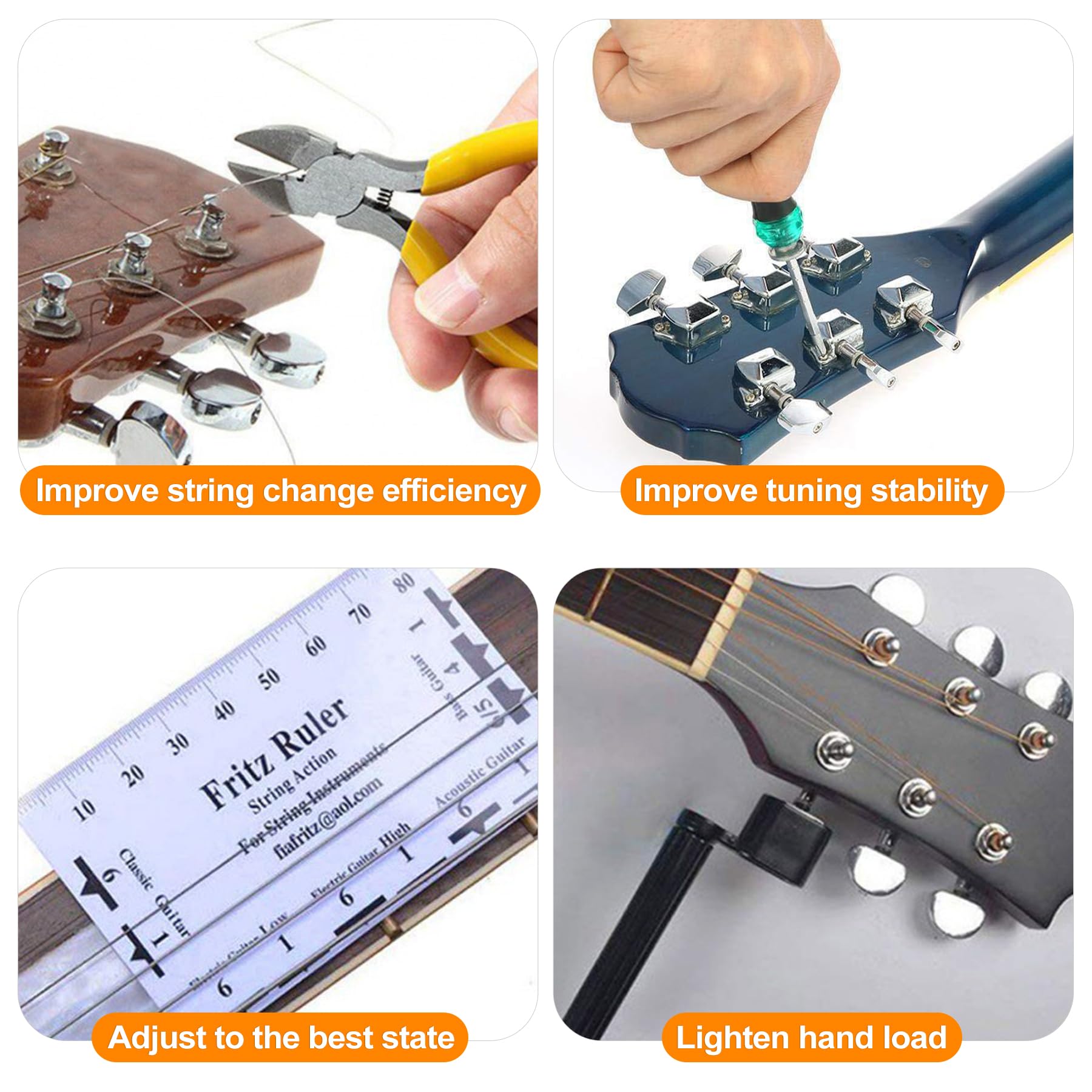 OioTuyi 31 Pcs Guitar Maintenance Tool Kit, Luthier Tool Kit with Carrying Bag for Guitar Ukulele, Bass, Banjo, Mandolin - Image 4