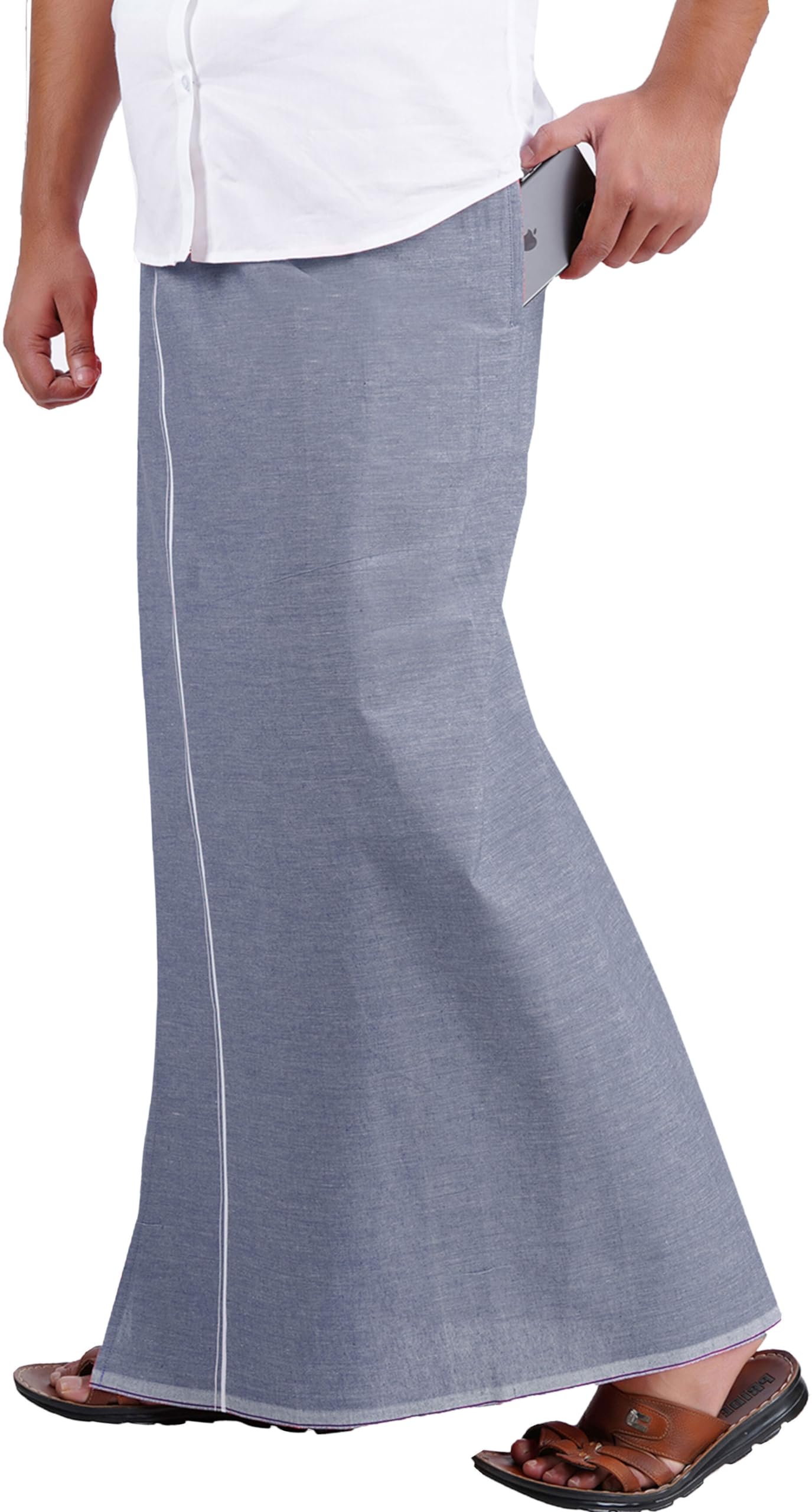 Prakasam Cotton Mens Supreme Qulaity Kfc Plain Welcro Pocket Dhoti (Kfc-Pln-L.Blue)