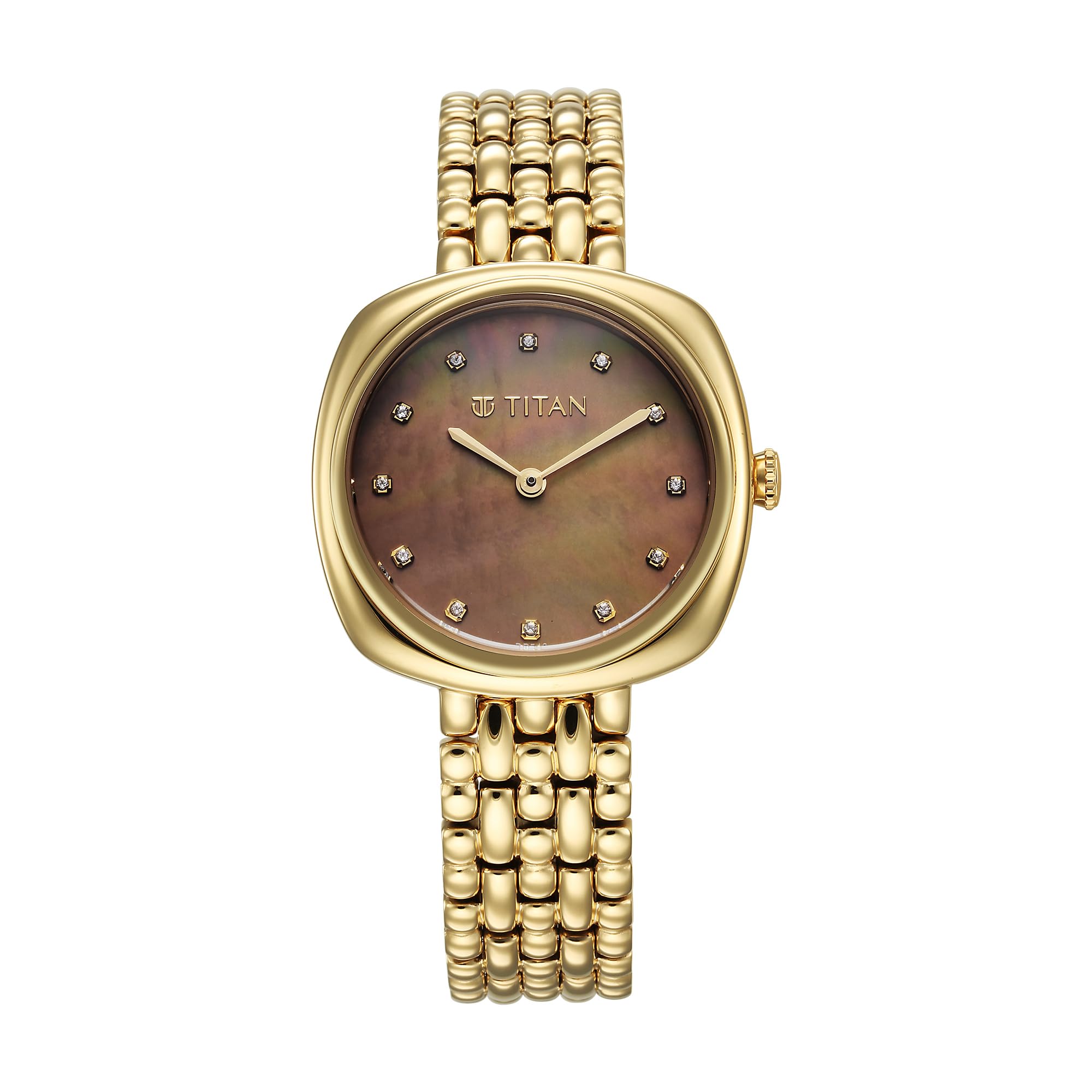 Titan Aura Phase Quartz Analog Brown Dial Golden Stainless Steel Strap Watch for Women-95241YM01 (B0D62VCR5X) Amazon Price History, Amazon Price Tracker