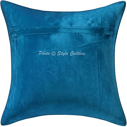 Miniatura 2 de Stylo Culture Funda de cojín para asiento de silla india, 16 x 16, jacquard, turquesa, cuadrada, 15.7 x 15.7 in, decoración del hogar, diseño floral