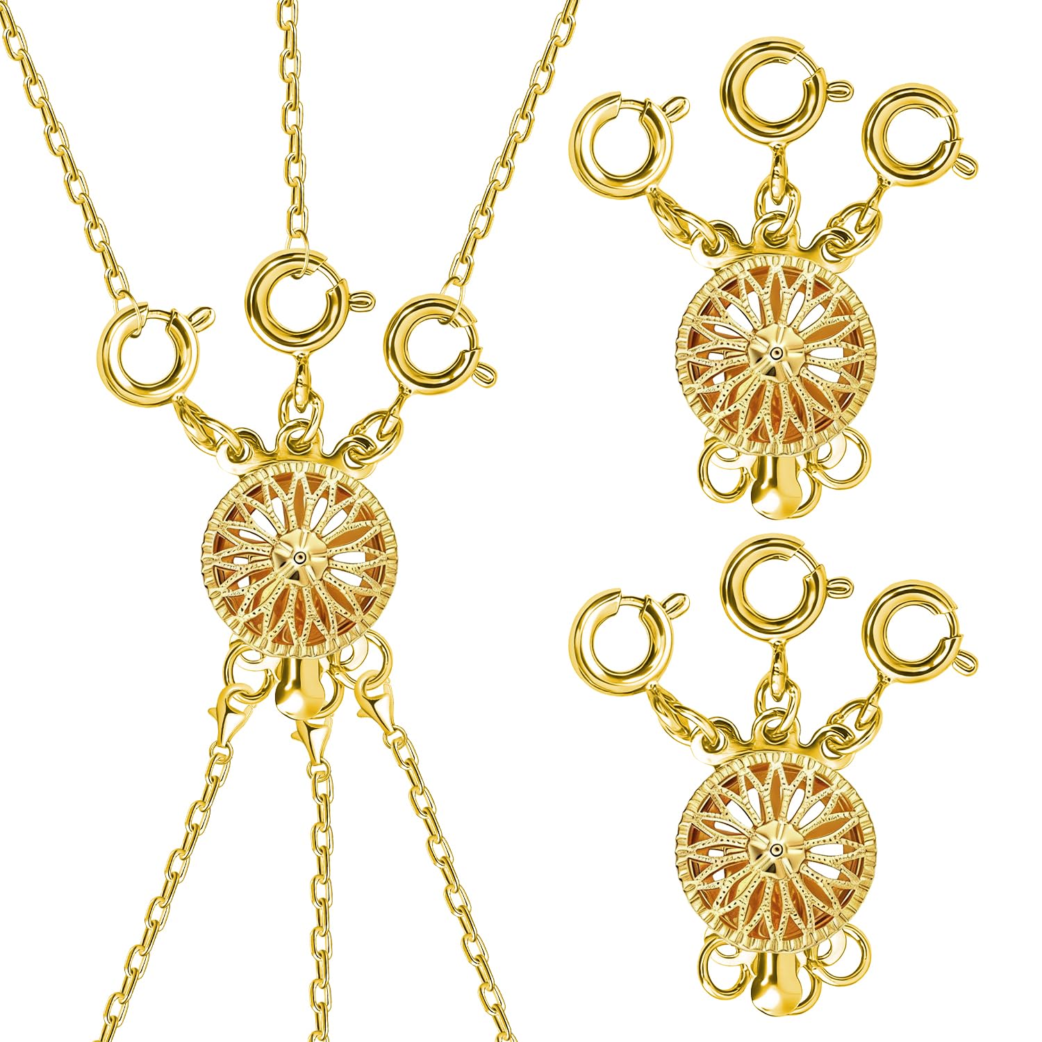 2 Pcs 3-Hole Sunflower Necklace Layering Clasp | Multi-Strand Necklace Layering Clasps Separator for Women DIY Jewelry Making Styling (Gold)