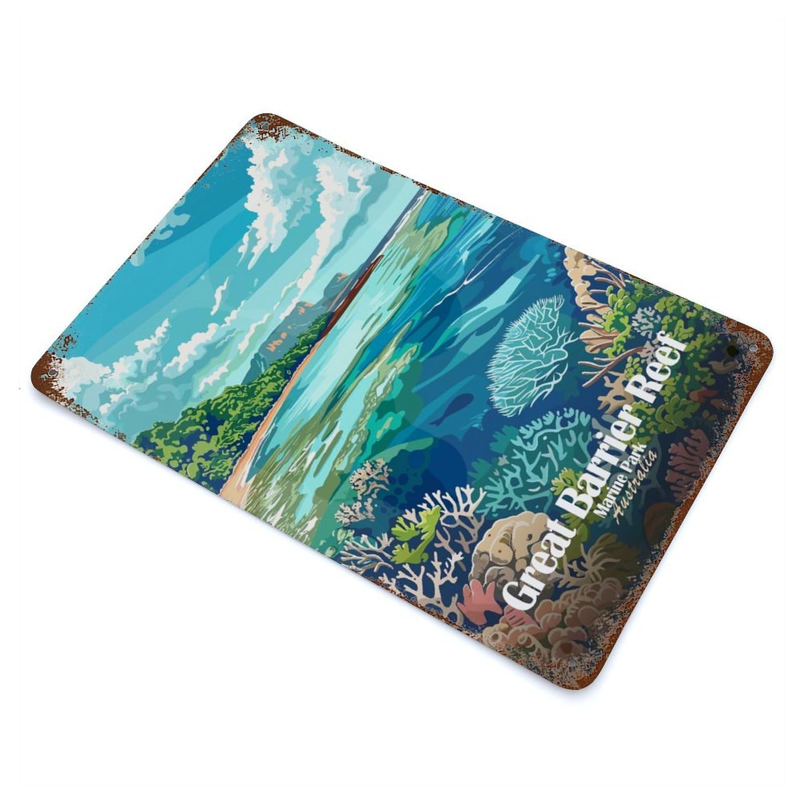 Great Barrier Reef, Australia Rust Effect Tin Sign 11.8"x7.9", Farmhouse Wall Decor for Farmhouse, Kitchen And Entryway Decor
