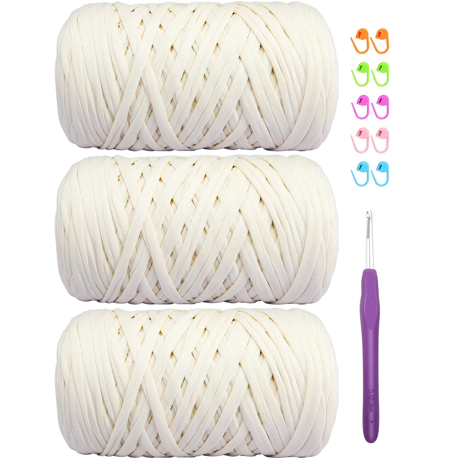 SIMEIQI 1200g T-Shirt Yarn (3x400g) for Crochet, Thick Spaghetti Yarn, Beige