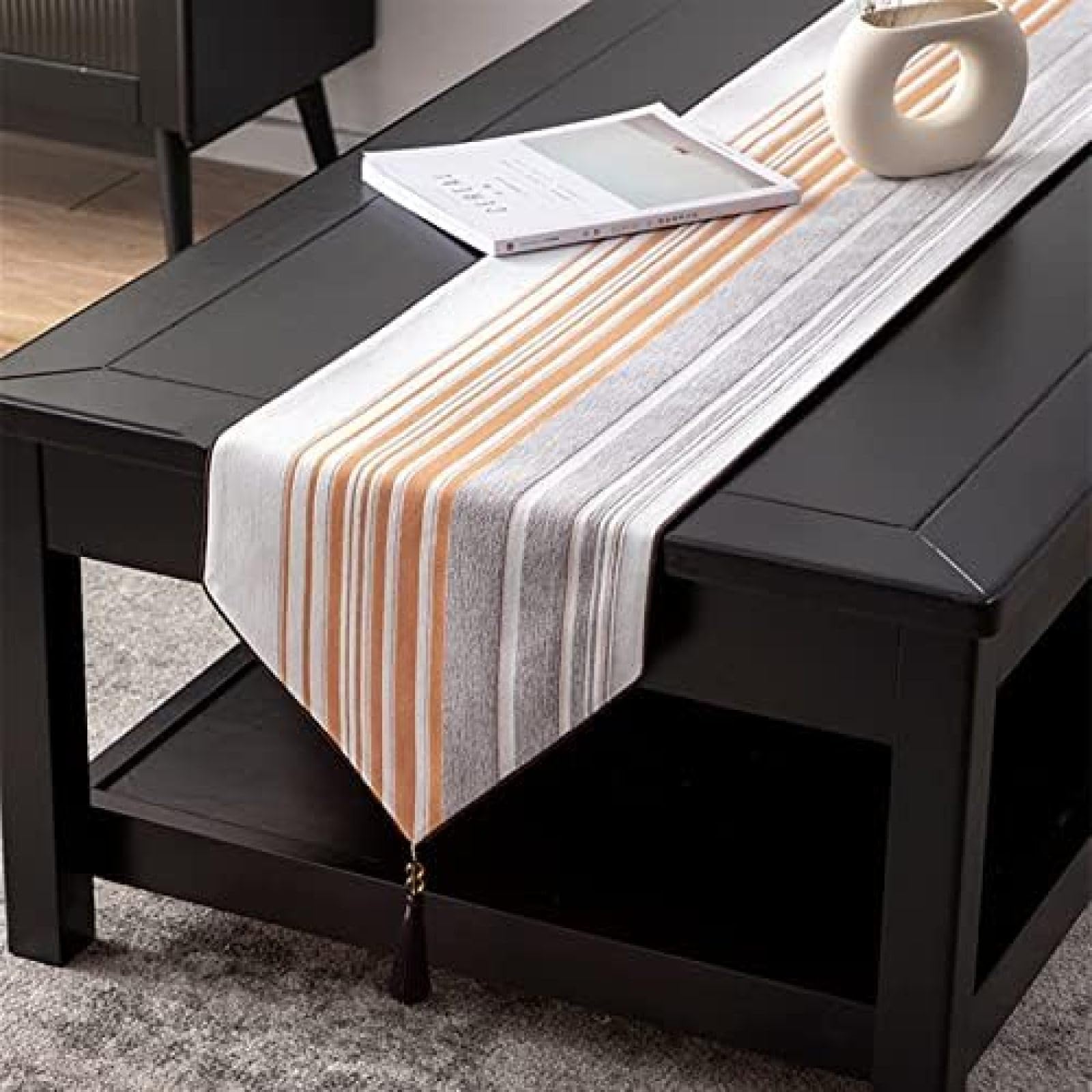 WDCDYQDH Simple Modern Fashion Table Runner Stripe Embroidery Mat Bed Flag Tablecloth Cloth Decoration (groen 32 * 140cm) (Oranje (blauw A 32 * 280cm) Oranje 32 * 260cm 32 * 240cm)