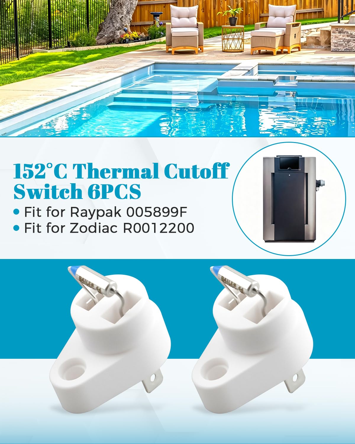 Fusible de corte térmico de 152 ℃ compatible con Raypak 005899F/Zodiac