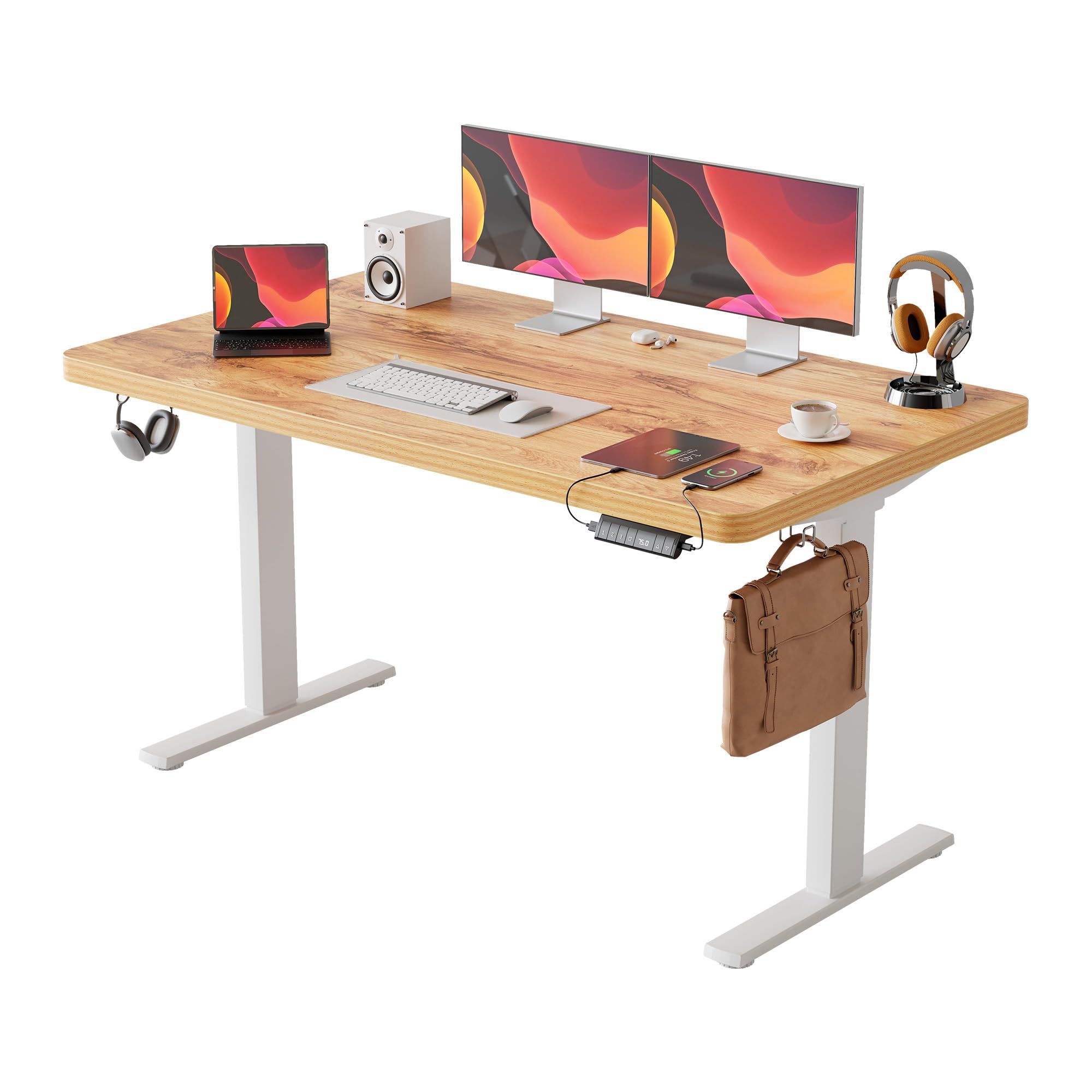 Klicelor Höhenverstellbarer Schreibtisch 140x80cm, 28mm Starke Tischplatte, Dual-Motor, 3-Fach Memory-Steuerung, einfache Montage, für Homeoffice & Büro, Hellbraun