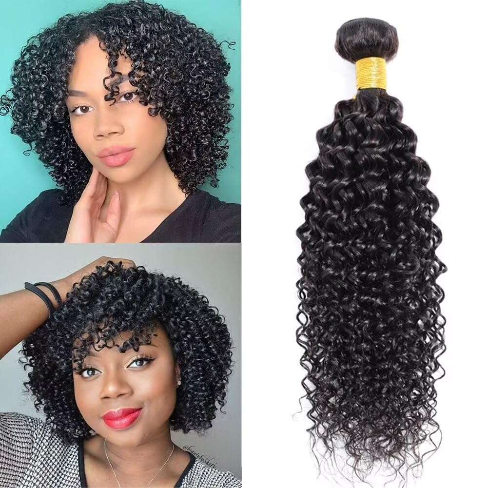 12A Curly Human Hair Bundles 100% Unprocessed Kinky Curly Bundles Human Hair Soft And Thick Can Be Dyed Curly Wave Bundles Natural Black Color 95-100g/bundle 10 Inch