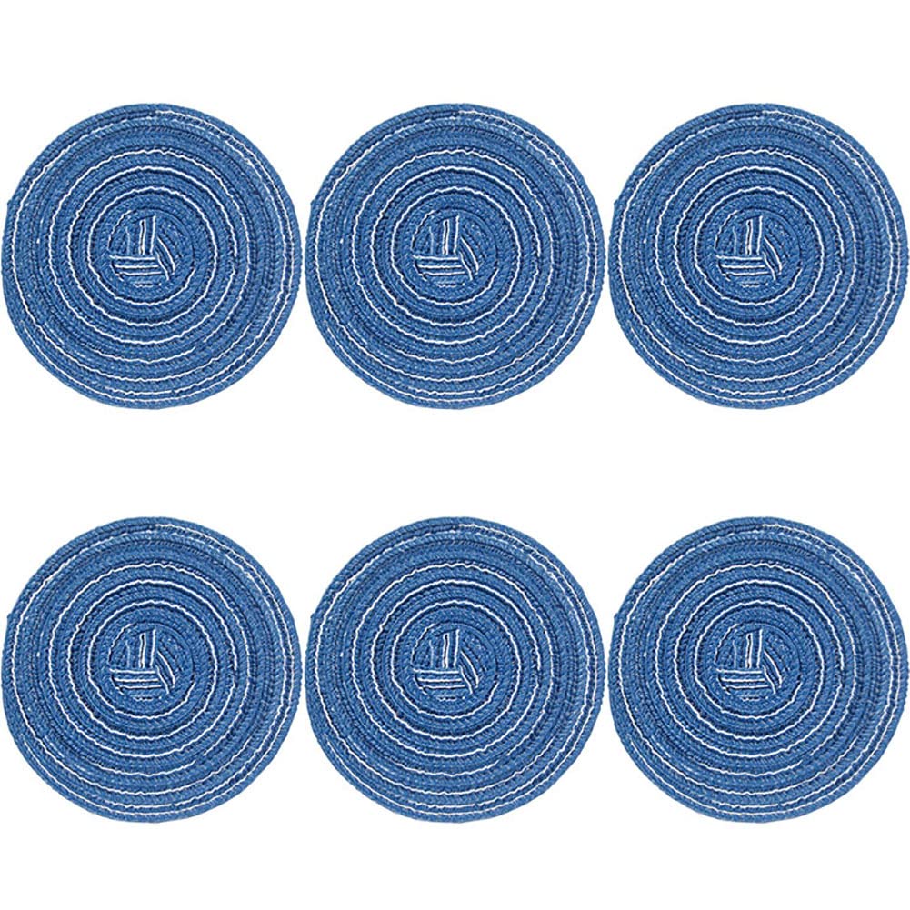 SCF2017 Set of 6 Round Woven Cotton Yarn Coasters for Drink Cup Mats 11cm Small Cute Placemats(Blue)