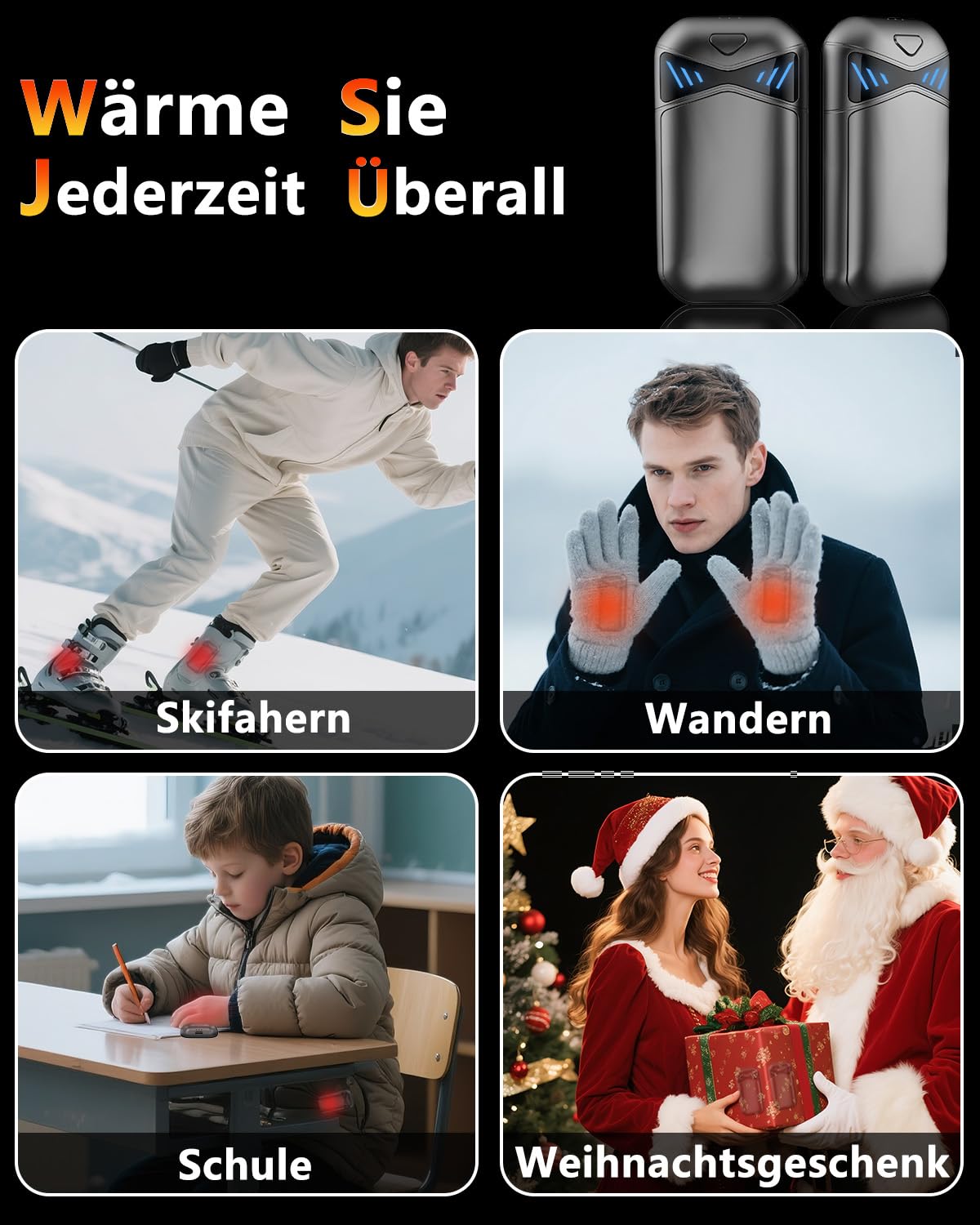 Handwärmer Elektrisch Wiederverwendbar 2er-Pack,7000mAh Magnetisch Taschenwärmer aufladbar Hand Warmers 3 Heizstufen bis zu 55°C, Tragbare Klein Taschen Wärmer für Kinder/Männer/Frauen