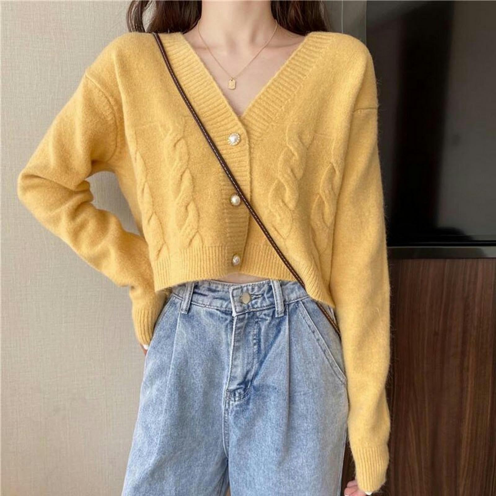 TEidea Cardigan Estivo Donna Cardigan Autumn Ladies Cardigan Cardigan, Jumper A Colori Solidi A Maniche Lunghe A Maglia