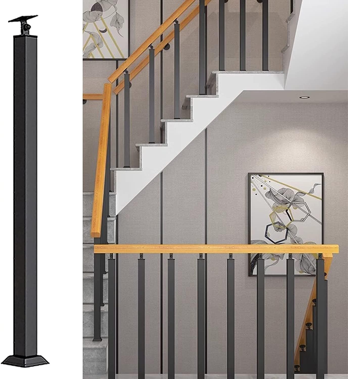 Garde-corps de terrasse design avec poteaux carrés noirs pour escalier de maison