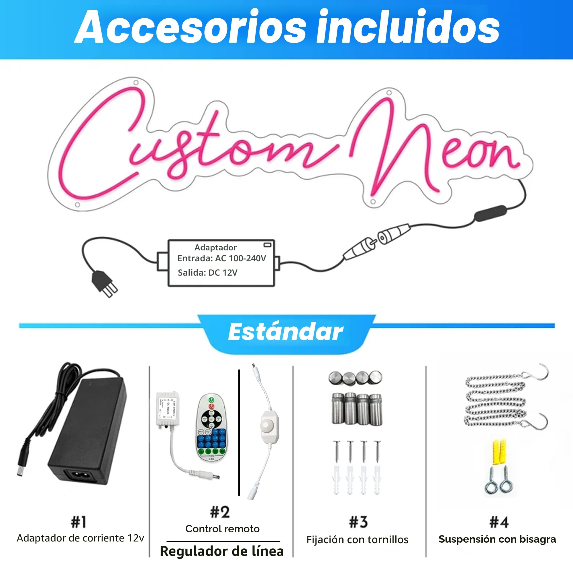 Aslanka Letreros de neón LED personalizados, letreros de neón personalizados para decoración de pared, bar, dormitorio, boda, cumpleaños, hogar, salón, signos de luz (30-160 cm, texto de 1-3 líneas)
