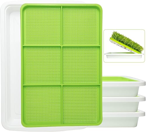 SUNPRO Paquete de 3 bandejas de germinación de semillas sin BPA, PP sin tierra, gran capacidad, kit de contenedor de germinación de hierba de trigo