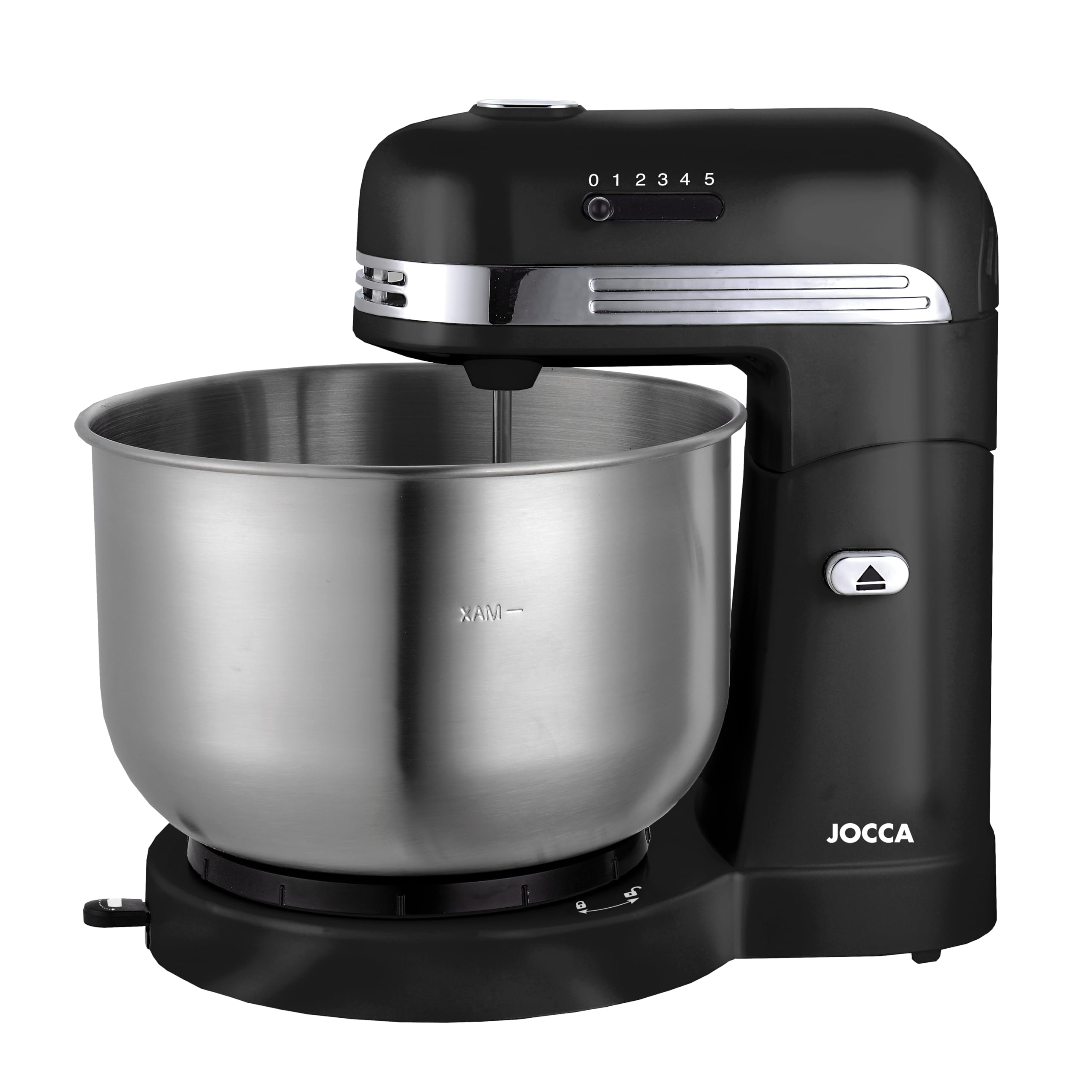 JOCCA - Mélangeur pétrisseur de resposterie 350W avec auto-rotation par friction, 5 vitesses, bol en acier inoxydable 3'5L, pétrissoir, batte, émulsione, tiges et mélangeur de chrome (noir)