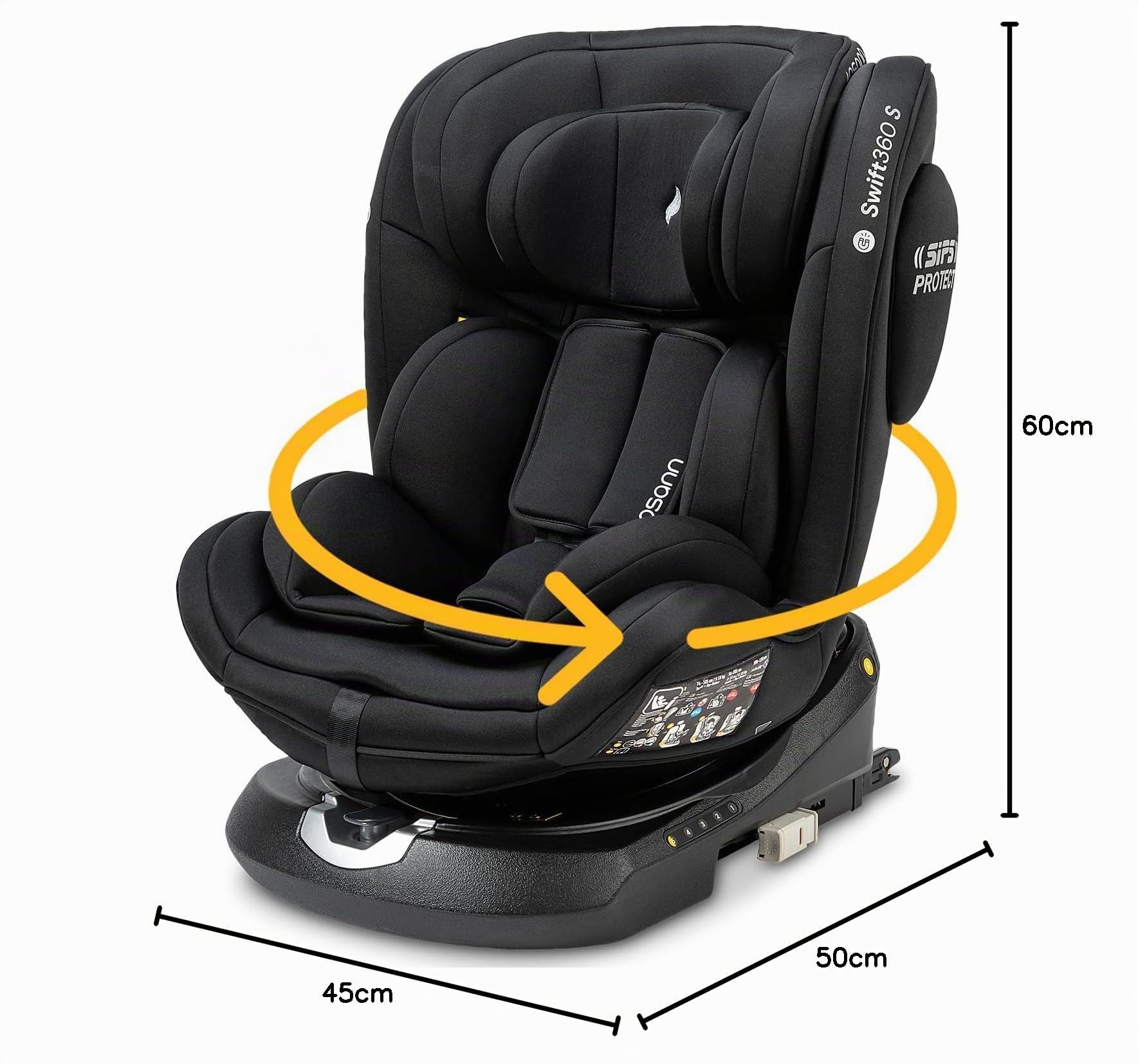 Osann Swift360 S i-Size, seggiolino girevole a 360 gradi, 76-150 cm (9-36 Kg) - All Black