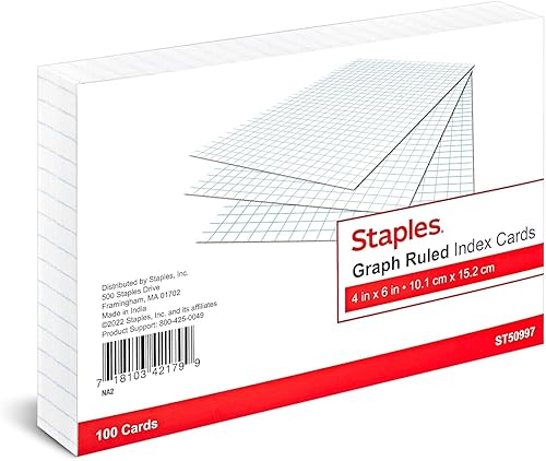 Staples Tarjeta de índice de 4 pulgadas x 6 pulgadas, gráfico rayado, blanco, 300cartón (St50997-Ccvs) disponible en Yaxa Peru