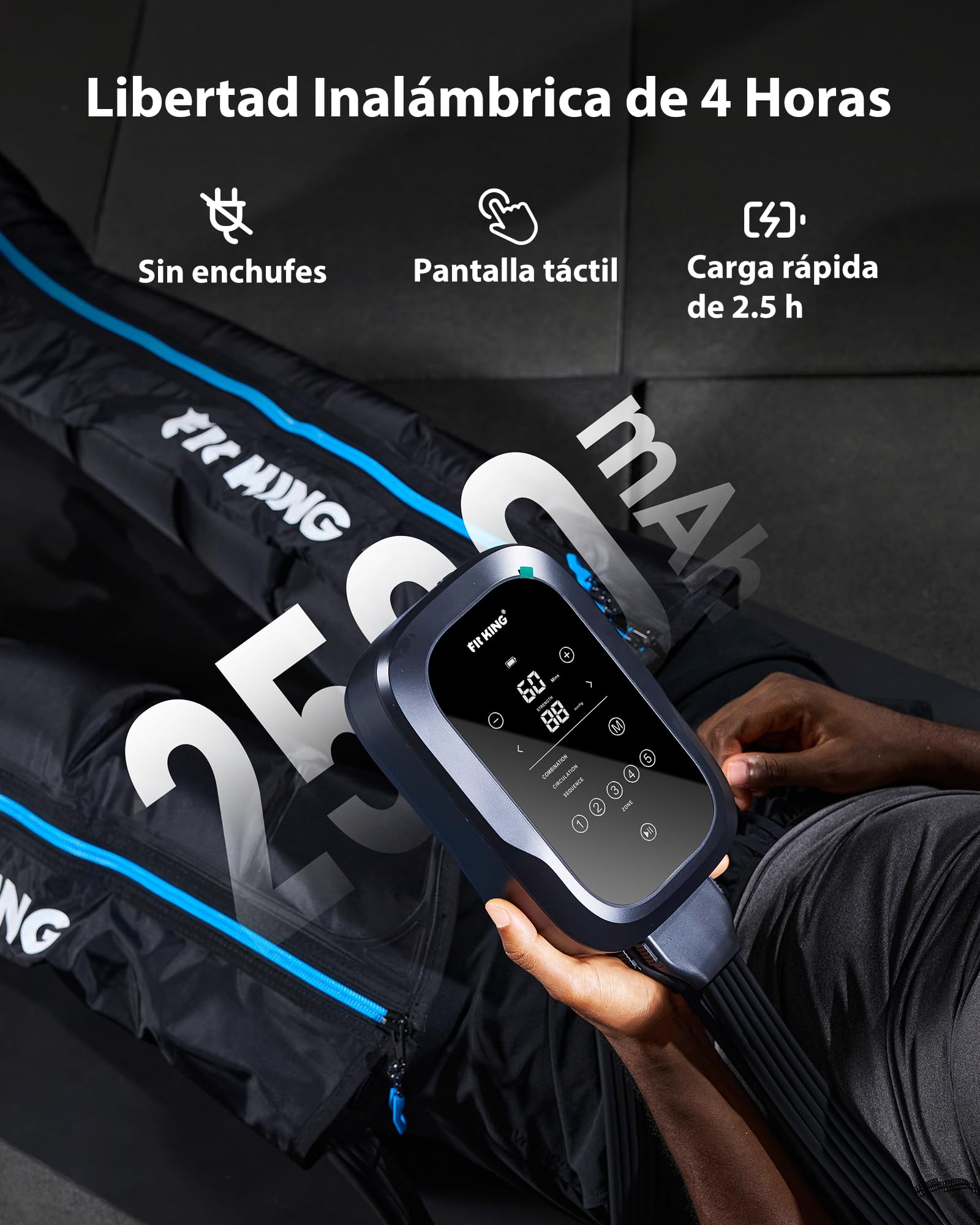 FIT KING Botas de Presoterapia para Piernas Recargables Masajeador Inalámbrico con Compresión de 5 Zonas para Alivio del Dolor Muscular, Mejora de la Circulación y Recuperación Rápida (S)