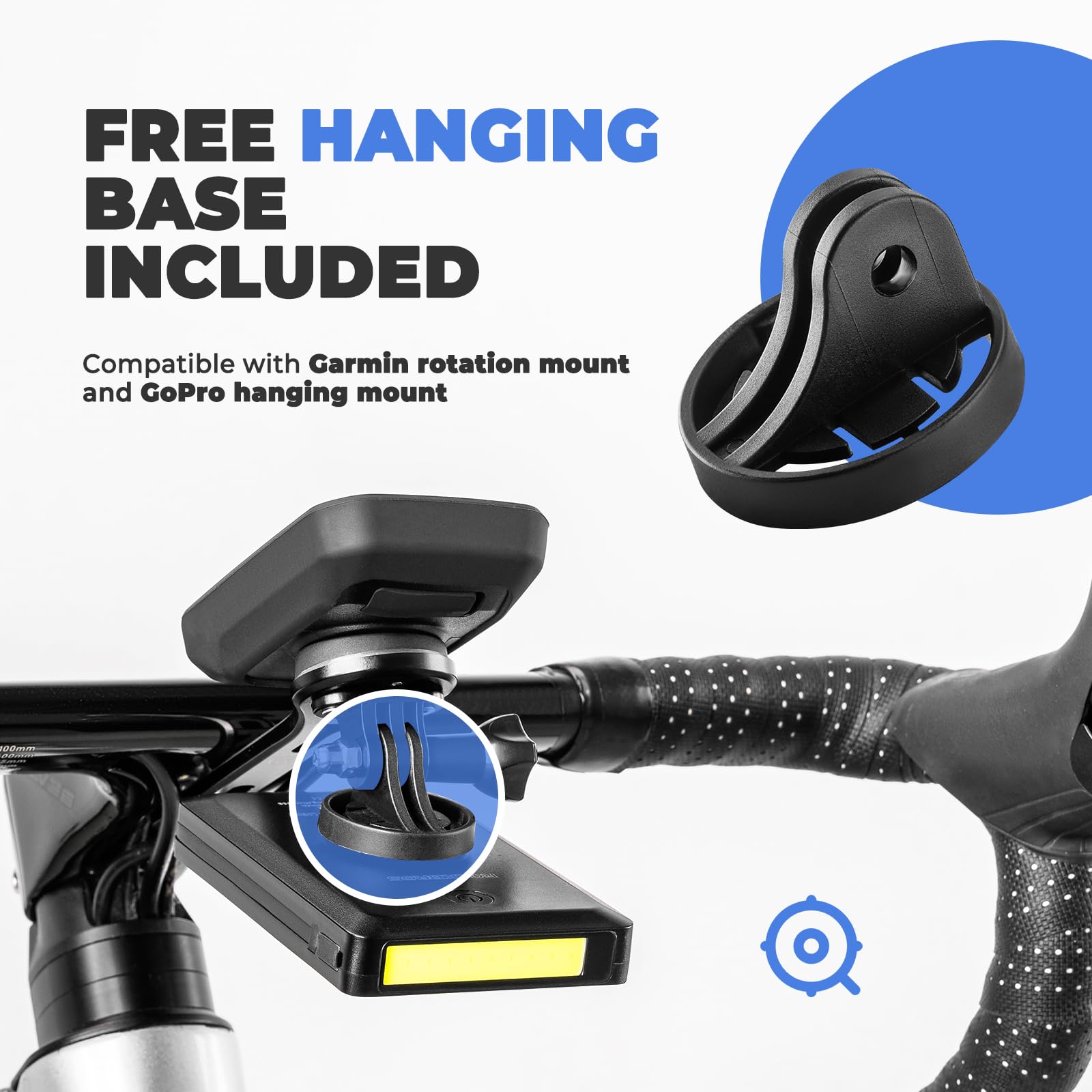ROCKBROS Lumière de Vélo Avant+Alimentation Mobile Lampe Poche 5 Modes Éclairage IP64 Étanche Power Bank Type-C Compatible avec GPS Base Garmin Compteurs Vélo
