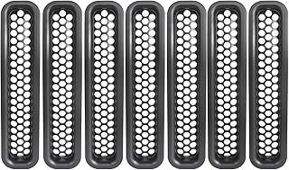 Hooke Road Wrangler Grill Mesh Inserts Front Grille Guard Cover Clip-in Matte Black for 1997-2006 Jeep Wrangler TJ & Unlimited (Pack of 7)