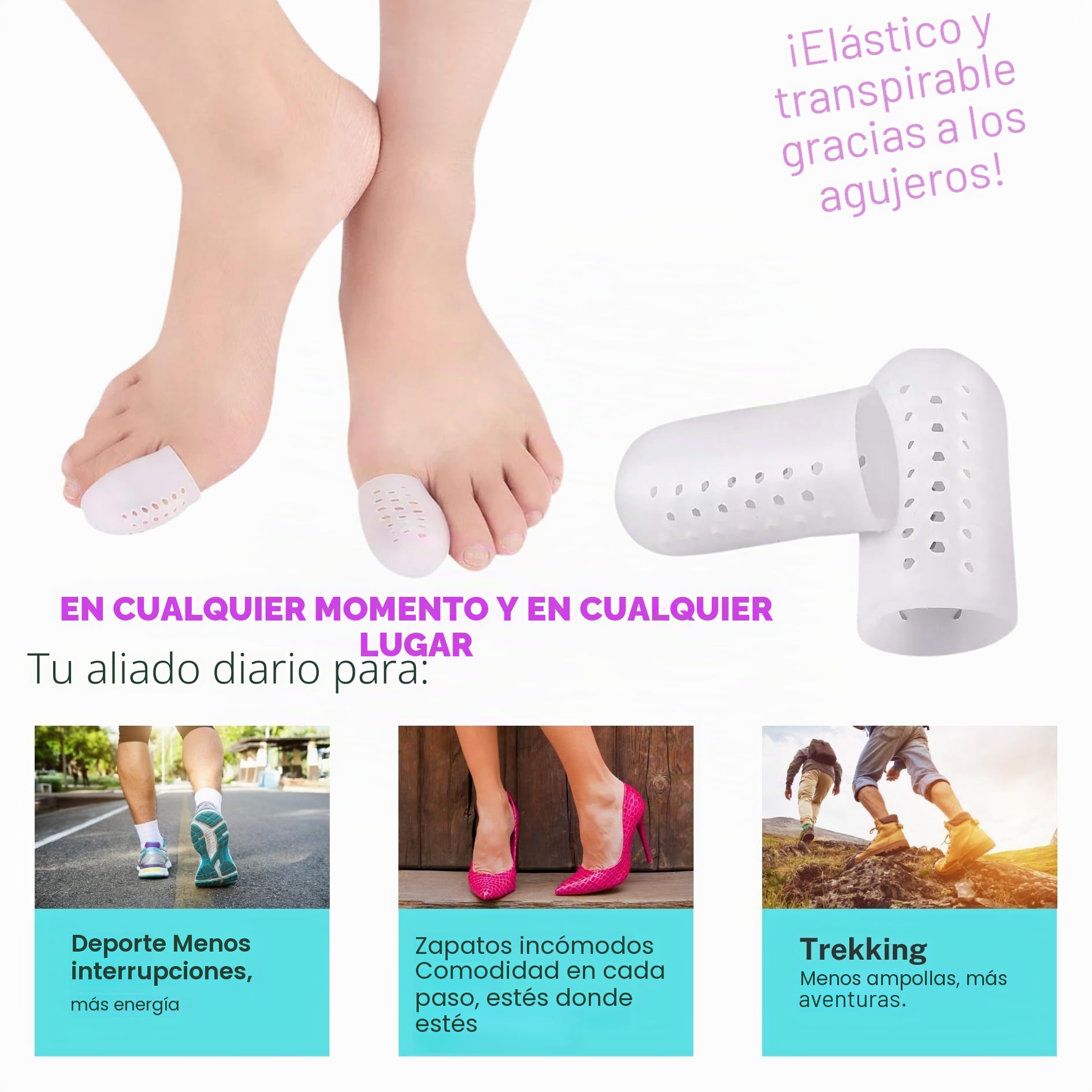 ROOTZ® | 10 Protectores para el Dedo Gordo del Pie | Funda de Gel para Alivio de Juanetes, Ampollas y Uñas Encarnadas | Dedales de Silicona Transpirables