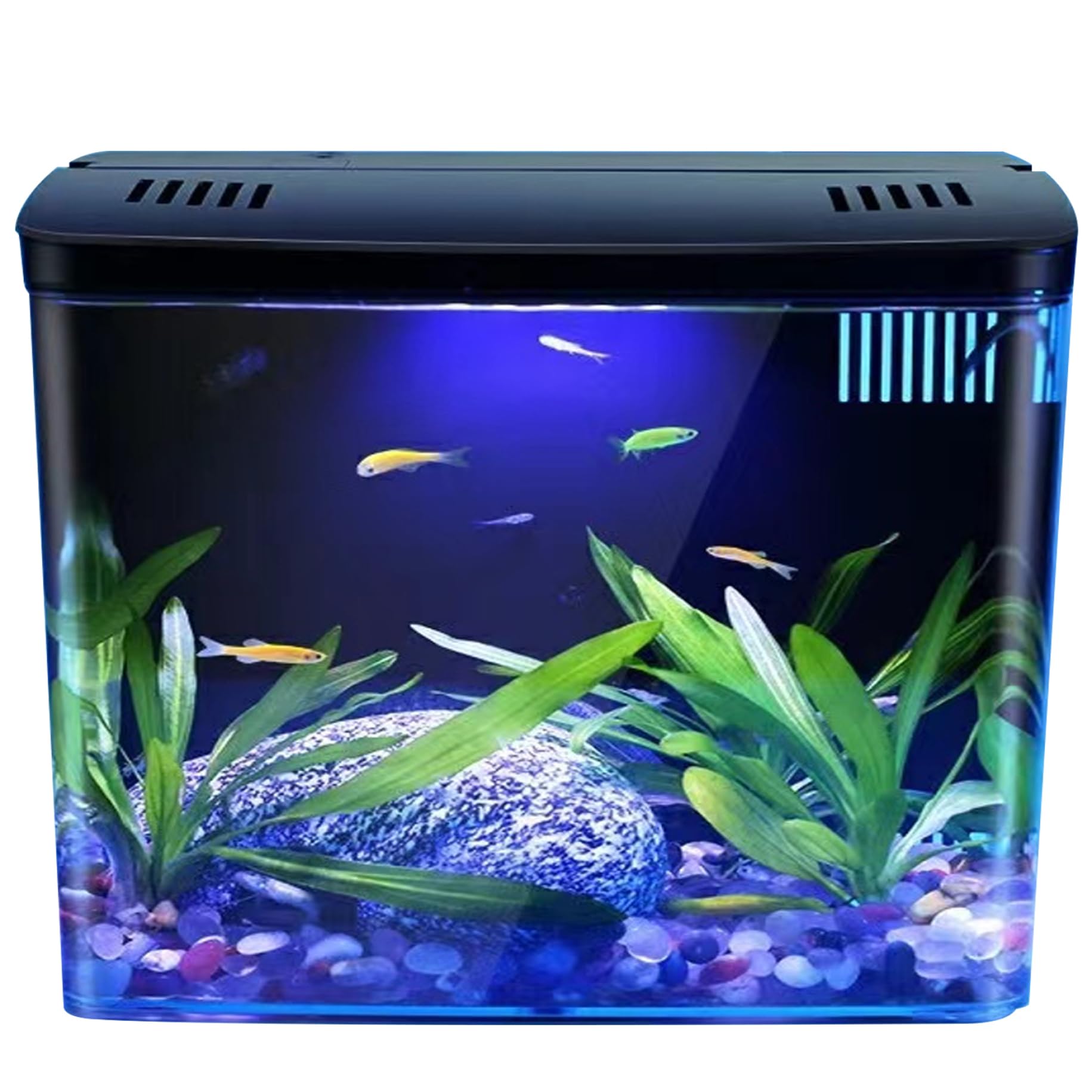 Tanque De Peces Acuario De Peces Acuario Pequeño De 1.3 Galones Tanque De Acuario Transparente con Filtro De 3 Capas Y Luz LED Pecera De Escritorio Autolimpiante Decoración del Hogar Negro