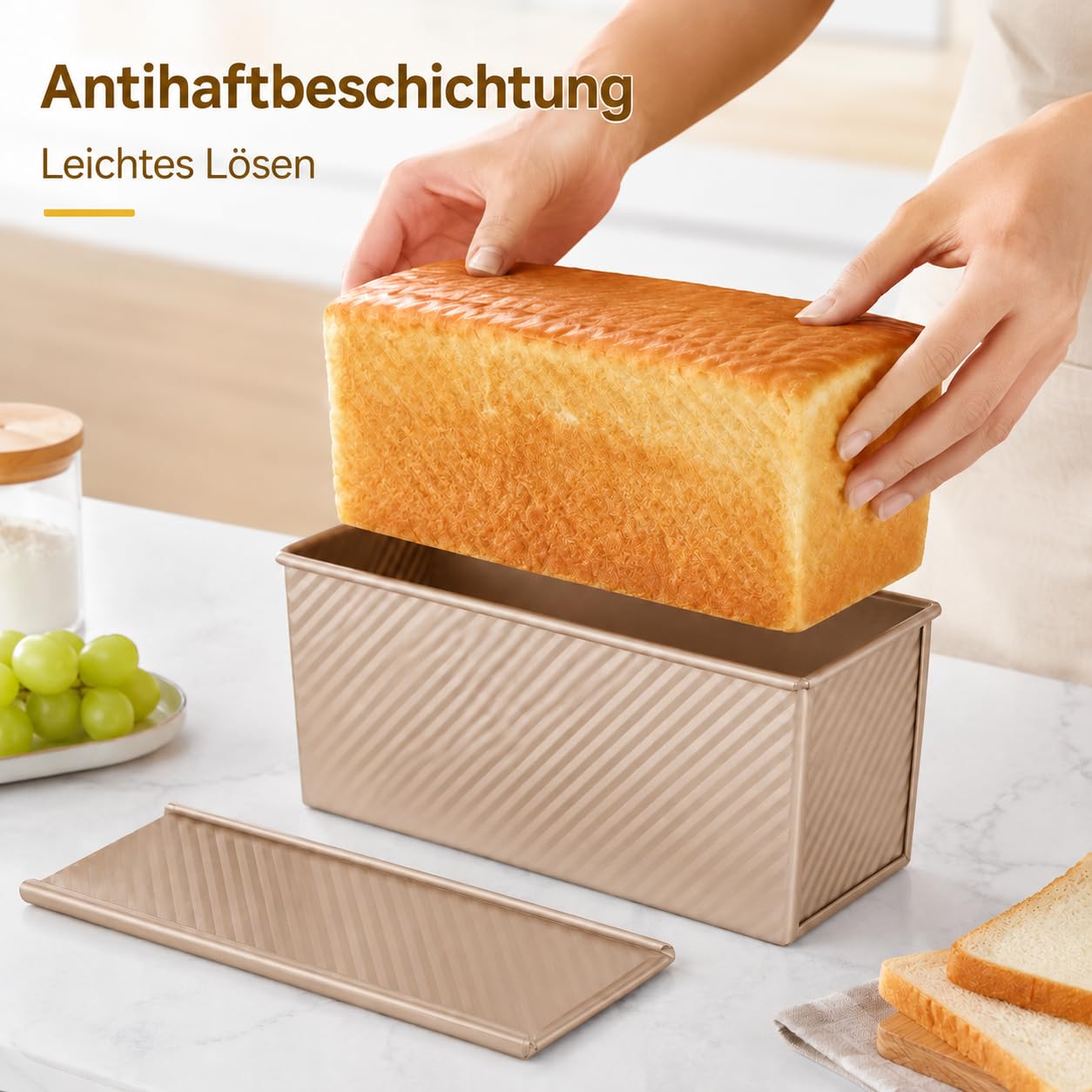 CANDeal Für 1000g Teig Toast Brot Backform Gebäck Kuchen Brotbackform Mold Backform mit Deckel(Gold-Rechteck-Welle)