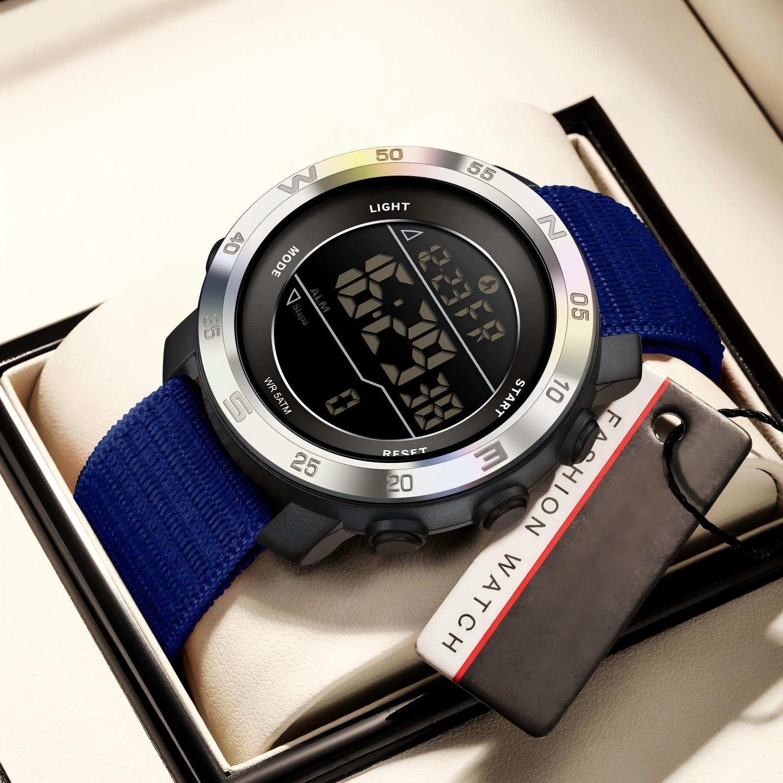 Montre avec compteur de pas, pas besoin de téléphone, podomètre, montre numérique pour homme et femme, avec calories, distance, alarme, compte à rebours, bracelet en nylon