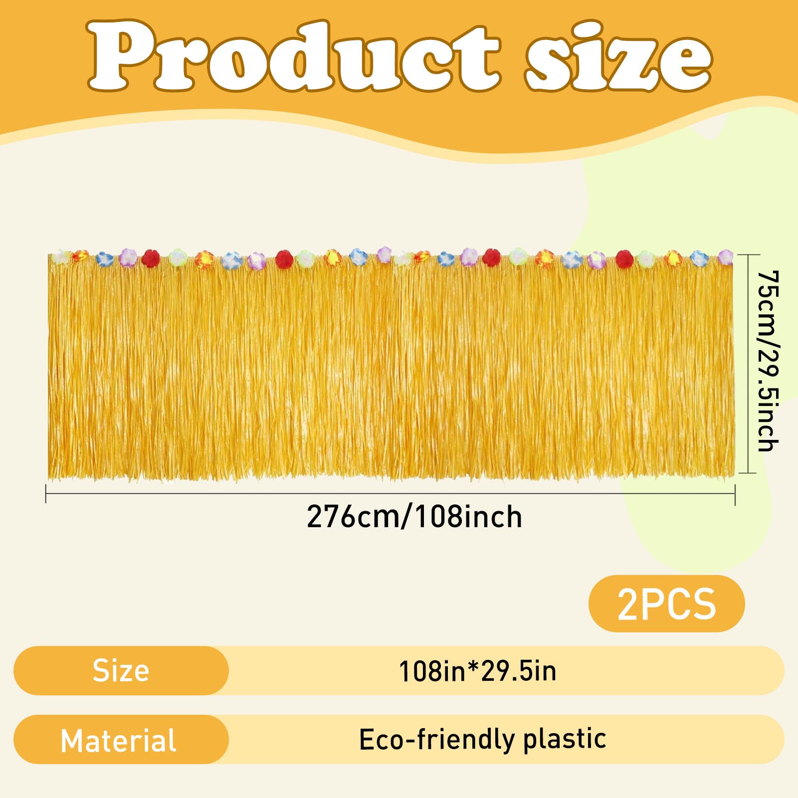Set di 2 Tovaglie in Stile Hawaiano – 276 x 75 cm, Tovaglie di Paglia per Decorazioni Tropicali con Nastro Adesivo e Anelli Decorativi, Perfette per Feste a Tema Luau, Estive e da Spiaggia