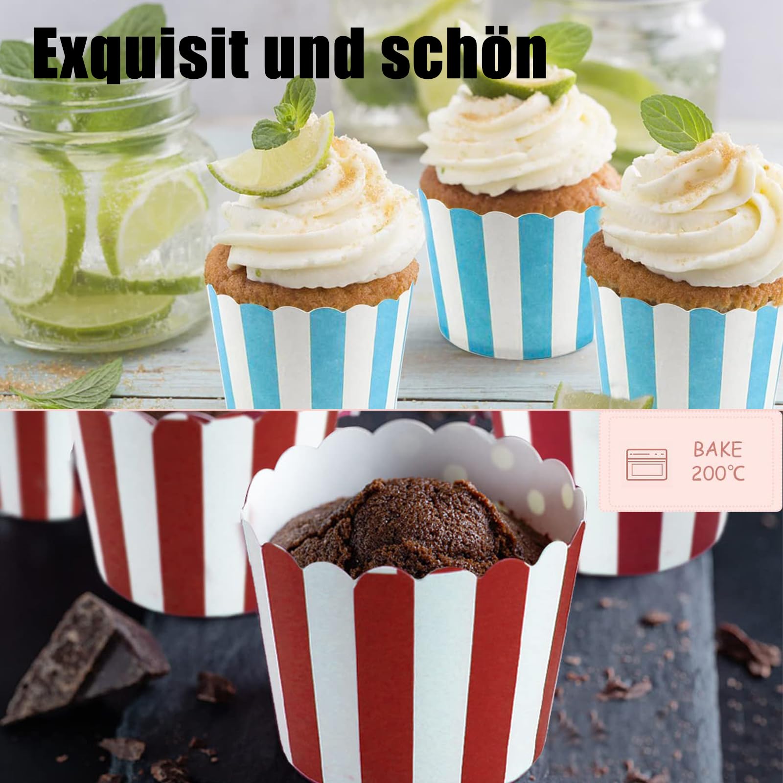 Pirottini per Cupcake, Stampi per Cupcake in Carta 100 Pezzi, Cupcakes di Carta a Strisce, Pirottini di Carta per Muffin Rossi e Blu, Teglie per Muffin in Carta Robusta, per Matrimoni (Strisce