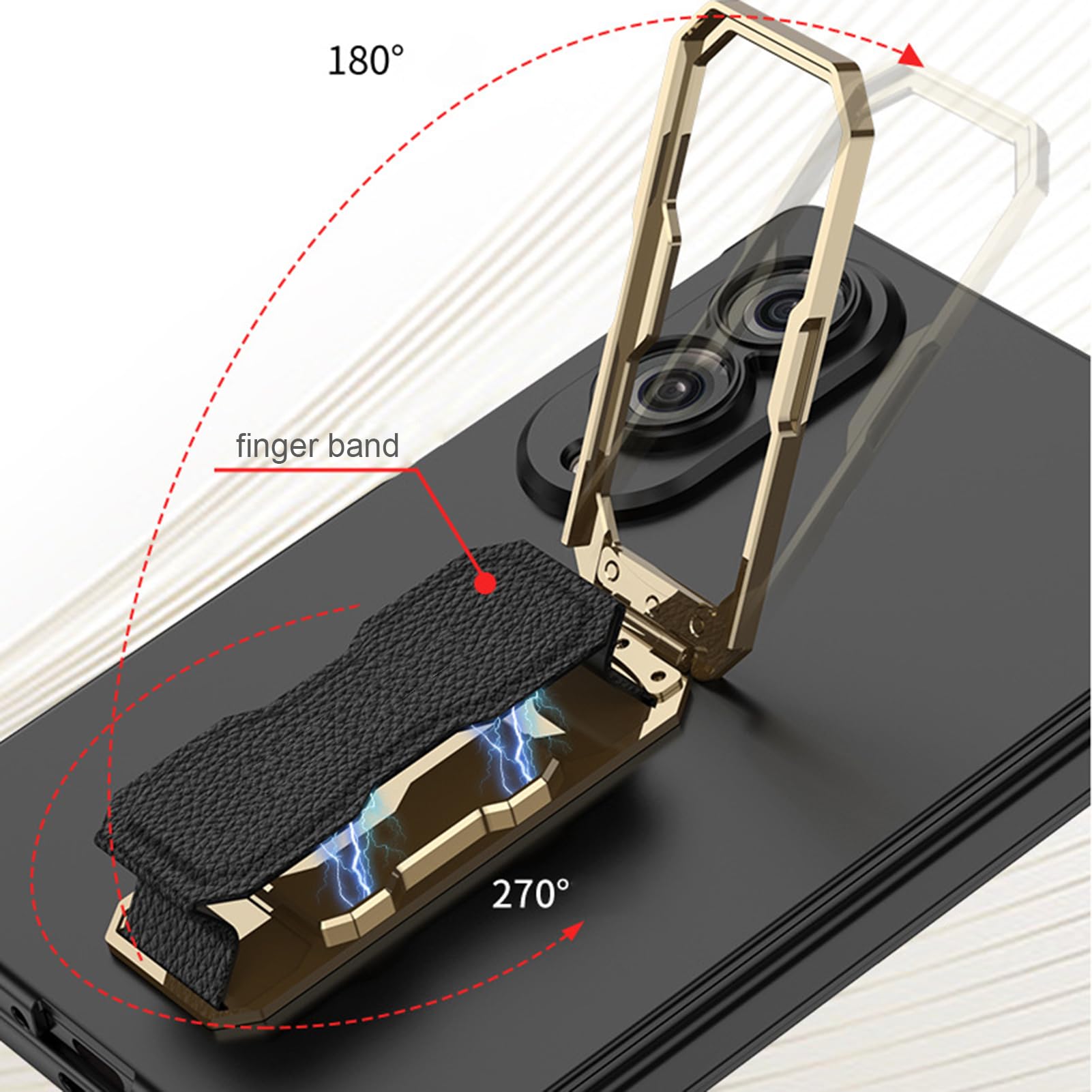Smukłe etui do Samsung Galaxy Z Fold 8, mały pasek na palec design mini stojak etui osłona ekranu osłona obiektywu osłona, szare