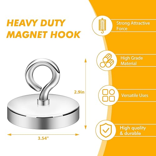 Miniatura 3 de Neosmuk Kit de pesca con imán gigante de tierras raras, imán de neodimio de 1000 libras con cuerda, disco grande, recuperación resistente