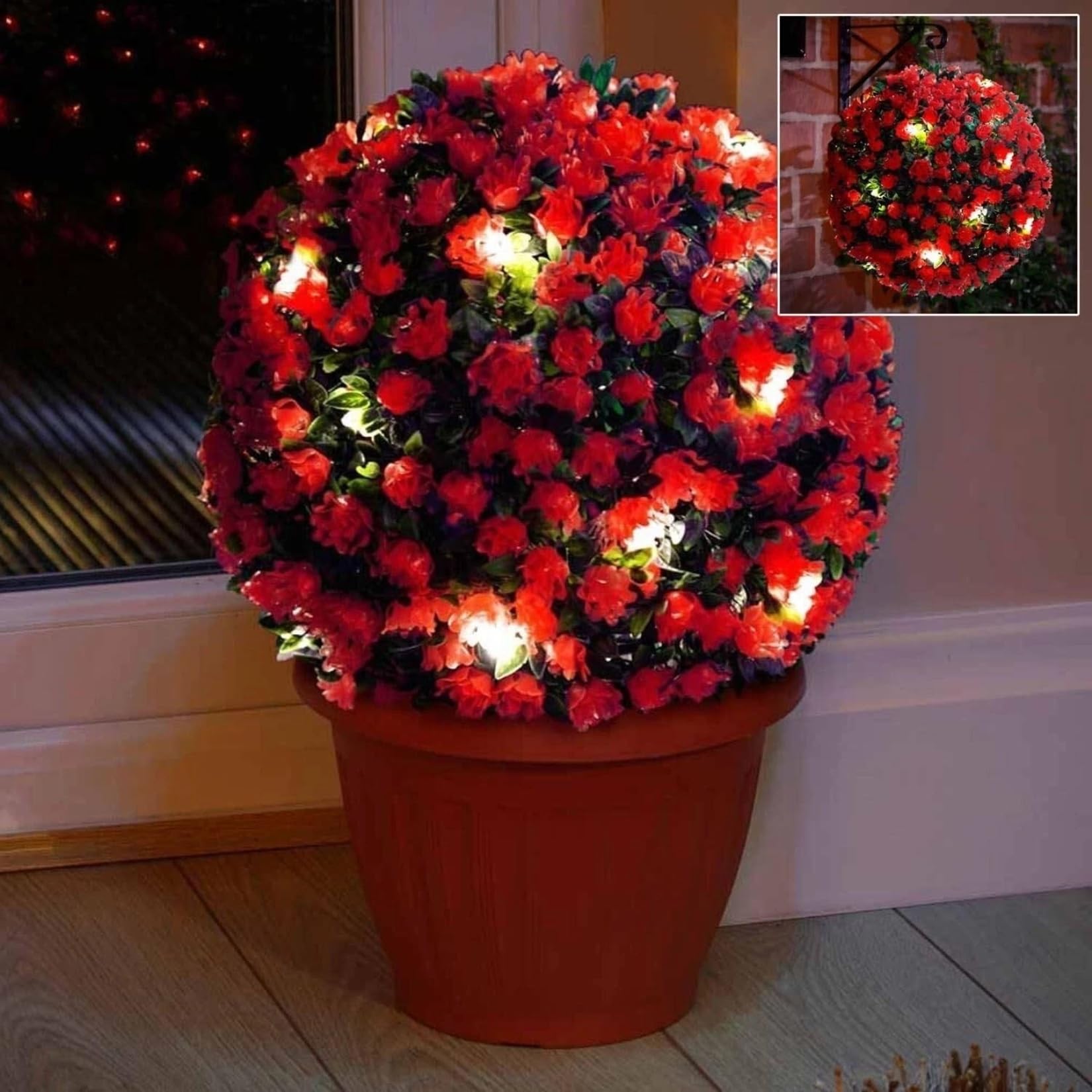 Household Discounts Ltd Red Topiary Balls With Solar Led Lights, 28Cm, Hanging, 20 Lights, 2 Pack