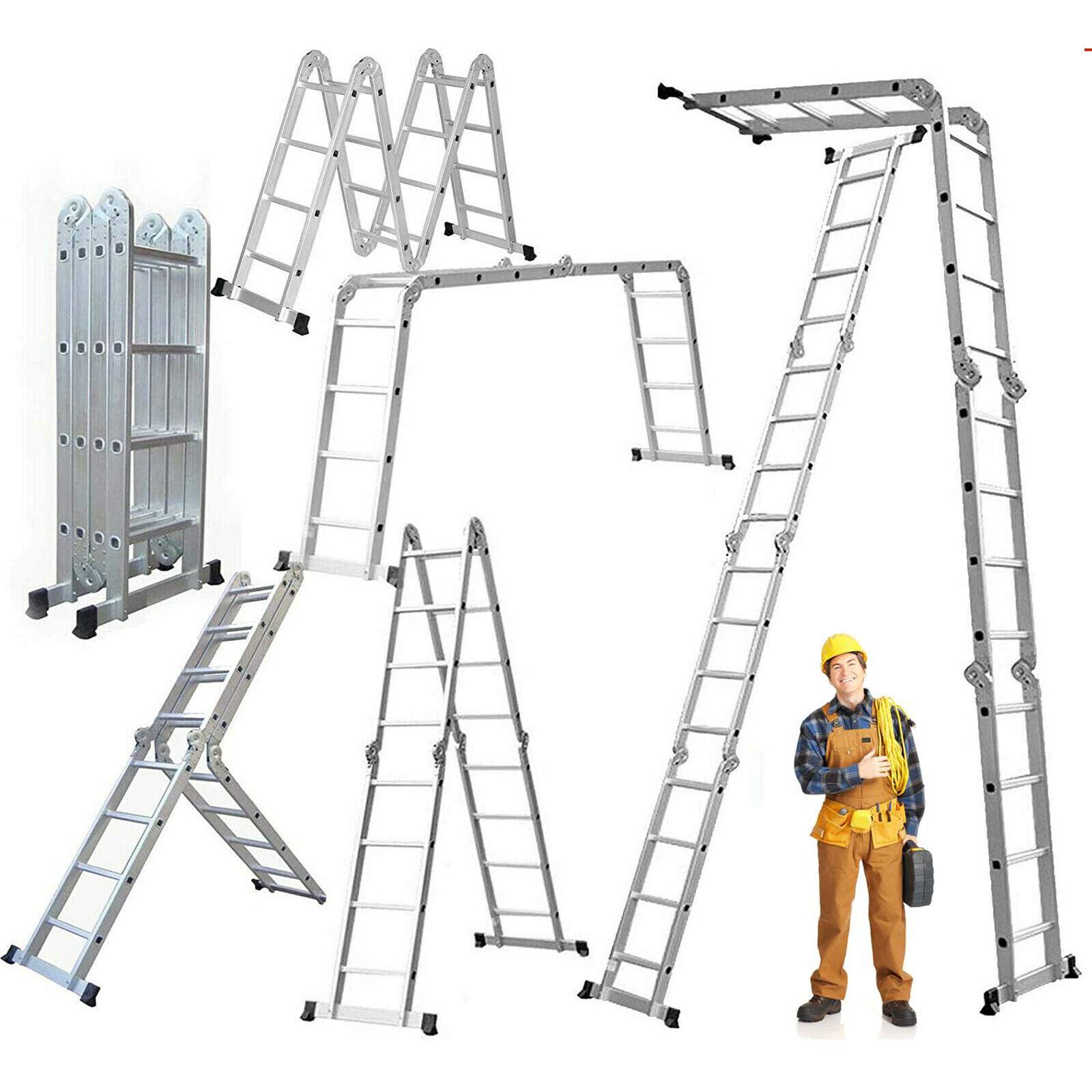 4.7M Retractable Folding Aluminum Telescopic Herringbone Multi-Purpose Home/Library/Engineering Ladder with One Tool Tray