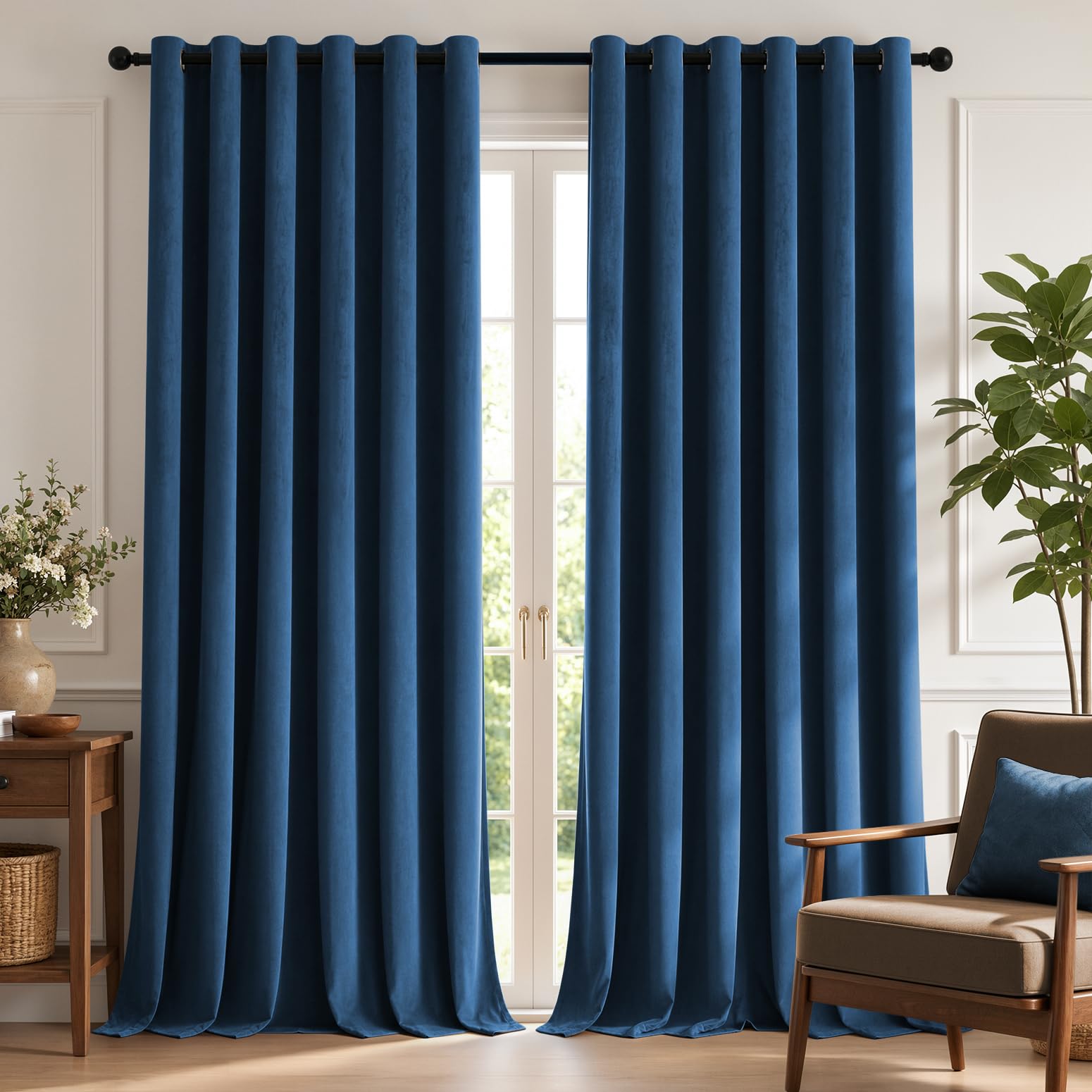 TOPICK Velvet Thermal Blackout Curtains for Bedroom, Navy Blue, W90 xL90