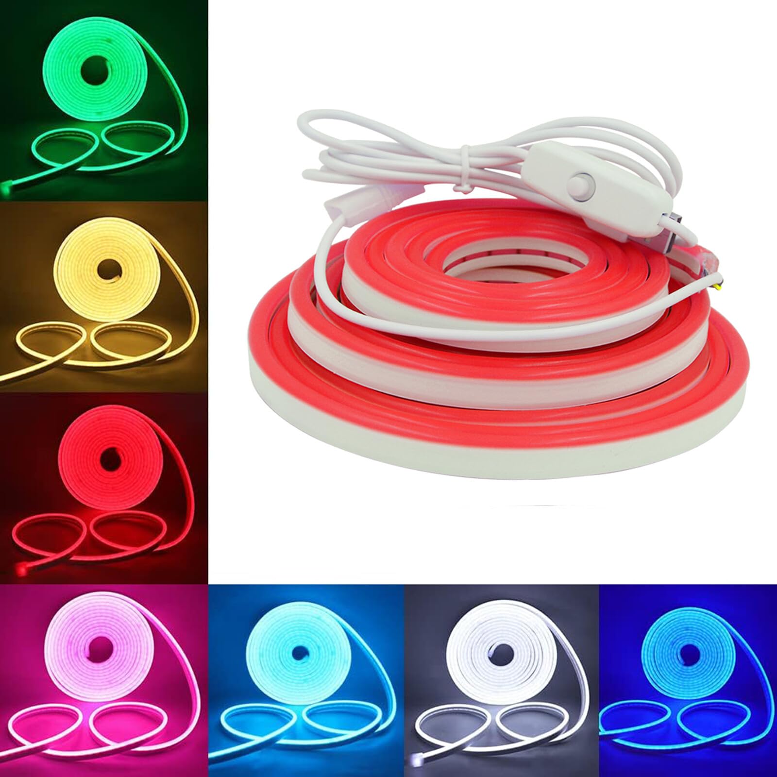 Wisada 1M LED Neon Rope Lights with On/Off, Red Light Waterproof Flexible LED Strip Light, DIY Design for Bedroom Living Room