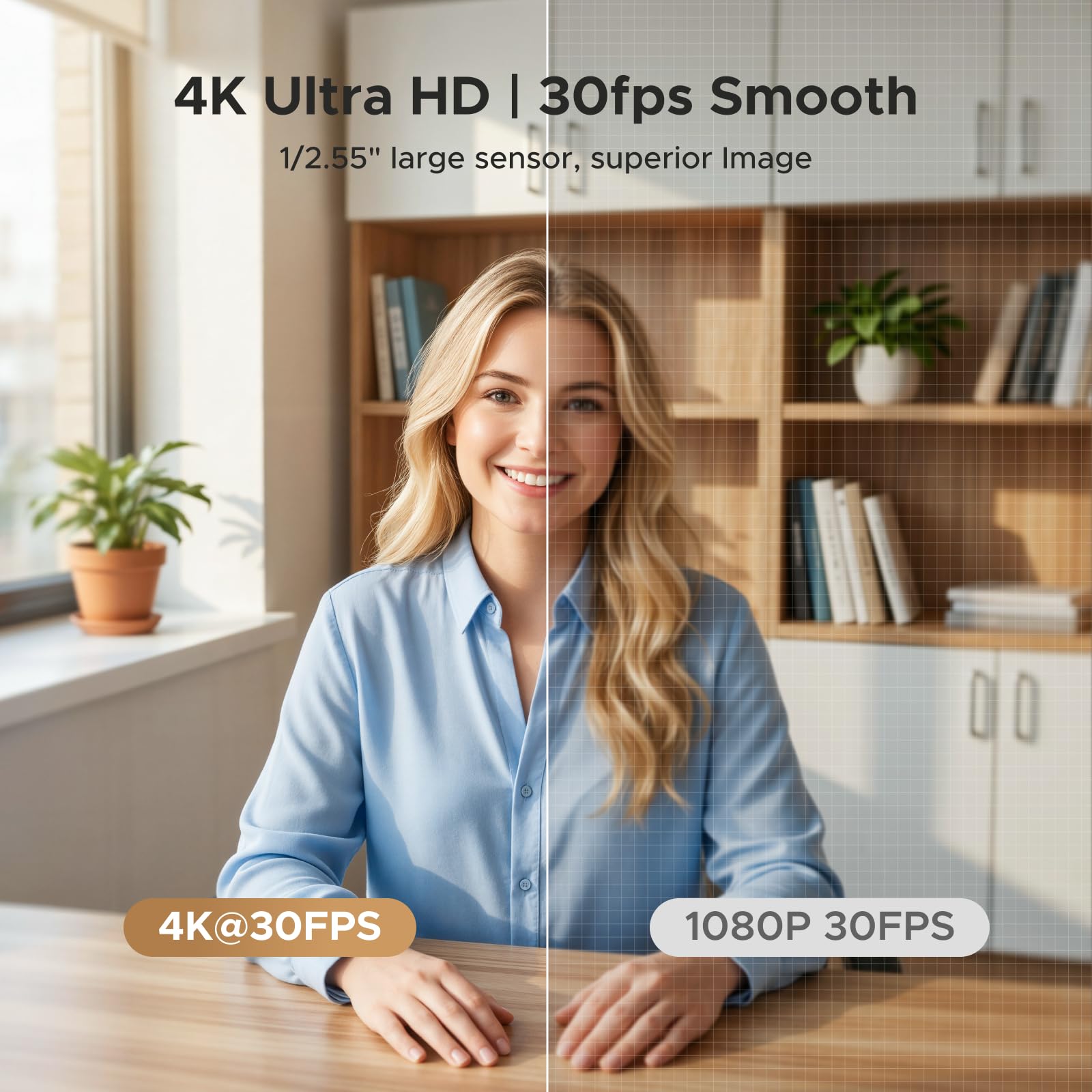 UGREEN FineCam 4K, Autofokus, Podwójny Mikrofon, Face AE | UHD Kamera 4K 30FPS, 70°FOV, Face AE, Redukcja Szumów, Tryb Portretowy, Statyw, USB-C, PC/Laptop/Windows/Mac