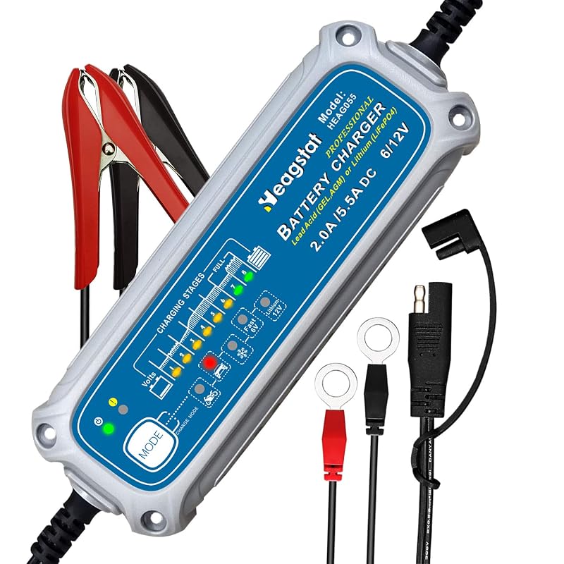 Carregador Inteligente de Bateria Heagstat 6 V/12 V, 2 A/5,5 A, com Manutenção e 8 Estágios HEAG055