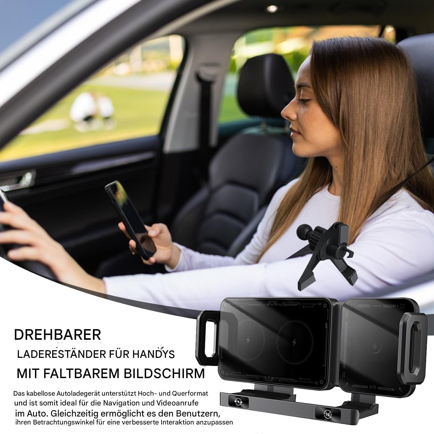 Caricabatterie Wireless Per Auto 15W Ricarica Rapida Supporto Aria