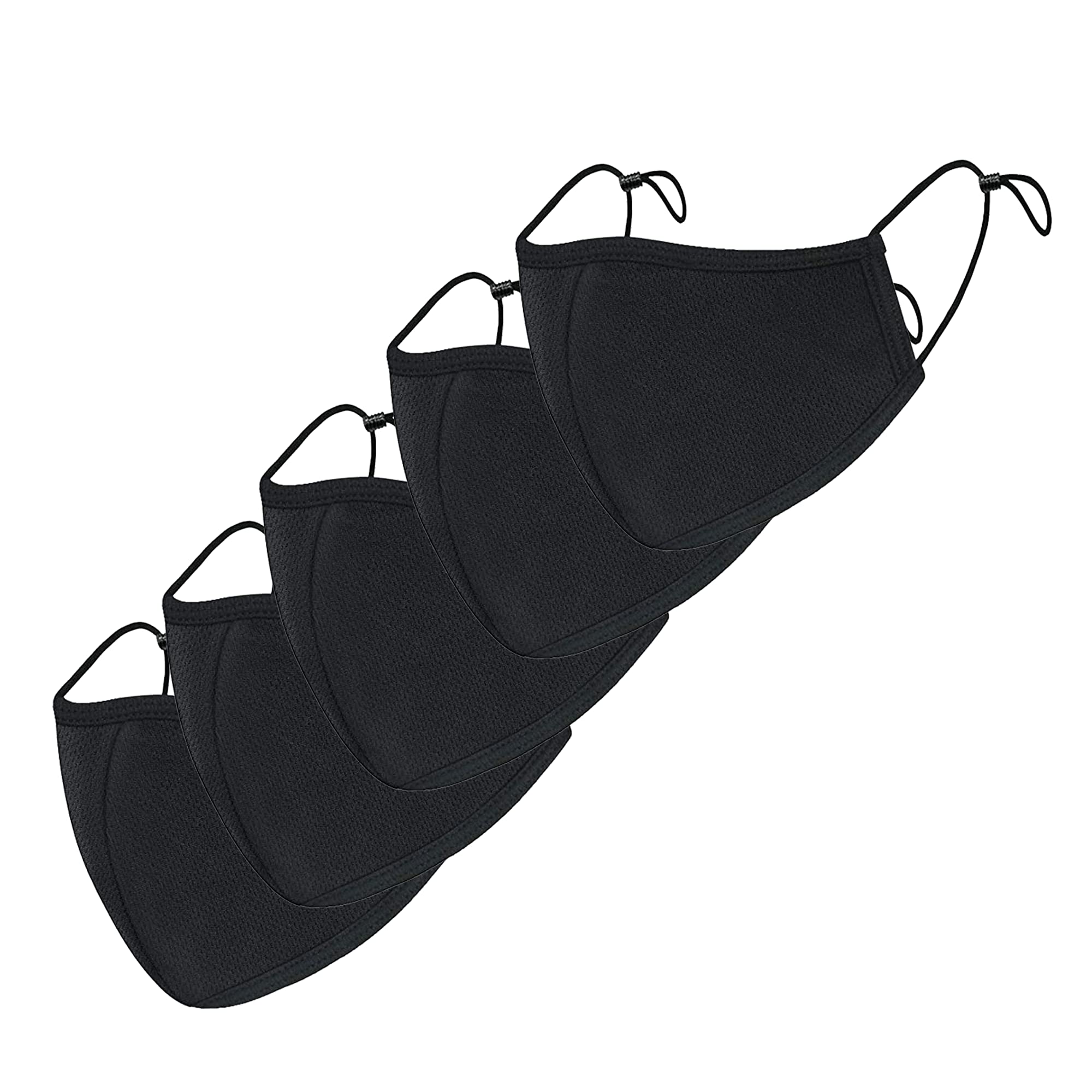 Atzi Hats - Reusable 3 Layer Face Mask, Waterproof Black Cloth Masks For Adults, Washable Masks with Adjustable Mask Straps, Pack of 5 - Great for School Children & Teachers